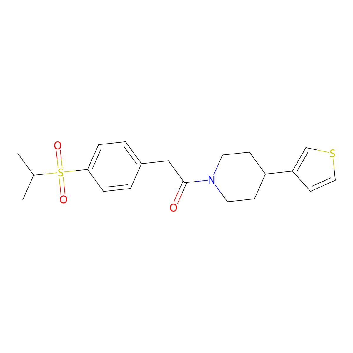 2-(4-(Isopropylsulfonyl)phenyl)-1-(4-(thiophen-3-yl)piperidin-1-yl)ethanone molecular structure, CAS 1396878-86-6