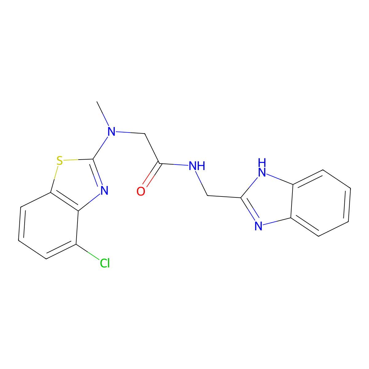 N-((1H-benzo[d]imidazol-2-yl)methyl)-2-((4-chlorobenzo[d]thiazol-2-yl)(methyl)amino)acetamide molecular structure, CAS 1396878-89-9