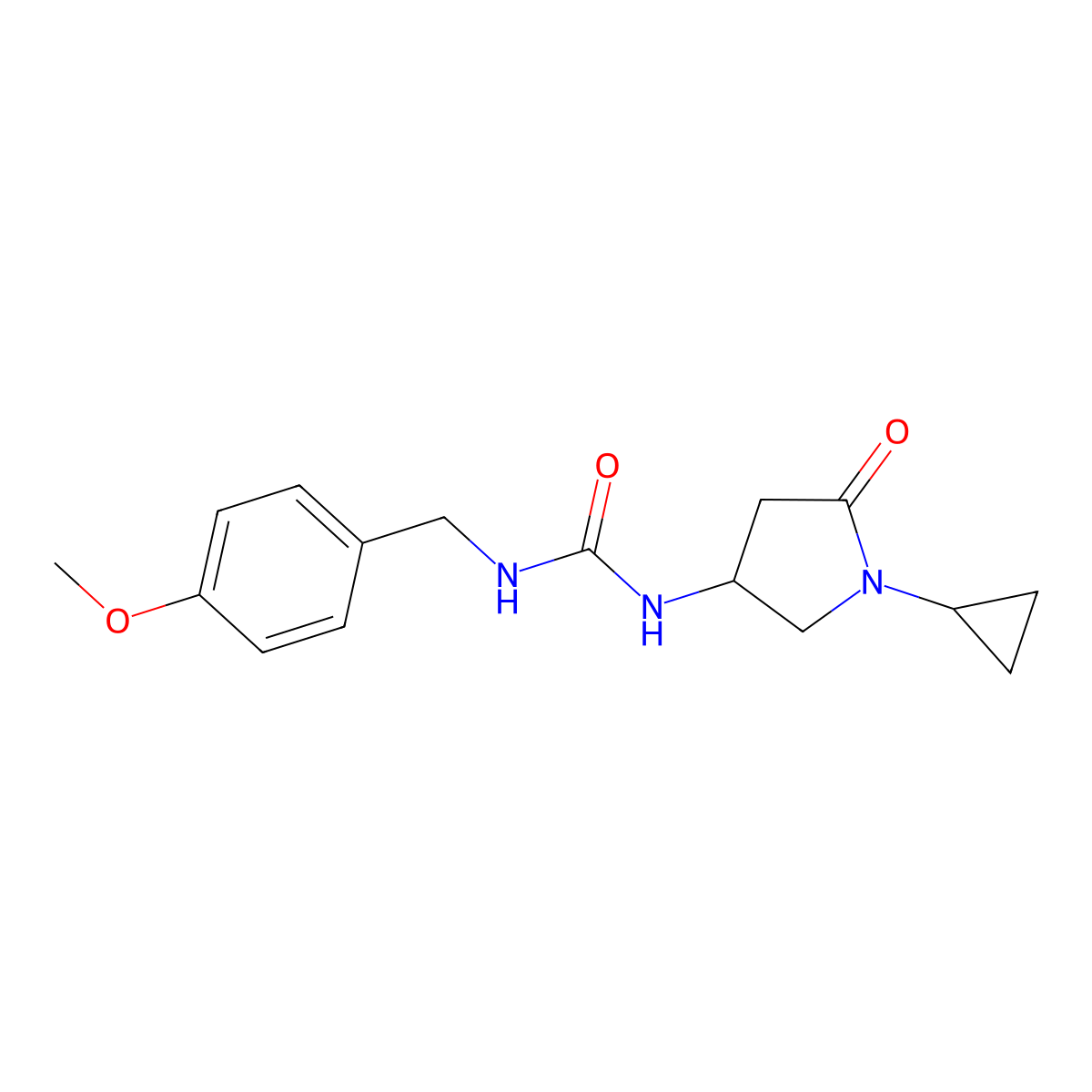 1-(1-Cyclopropyl-5-oxopyrrolidin-3-yl)-3-(4-methoxybenzyl)urea molecular structure, CAS 1396878-90-2