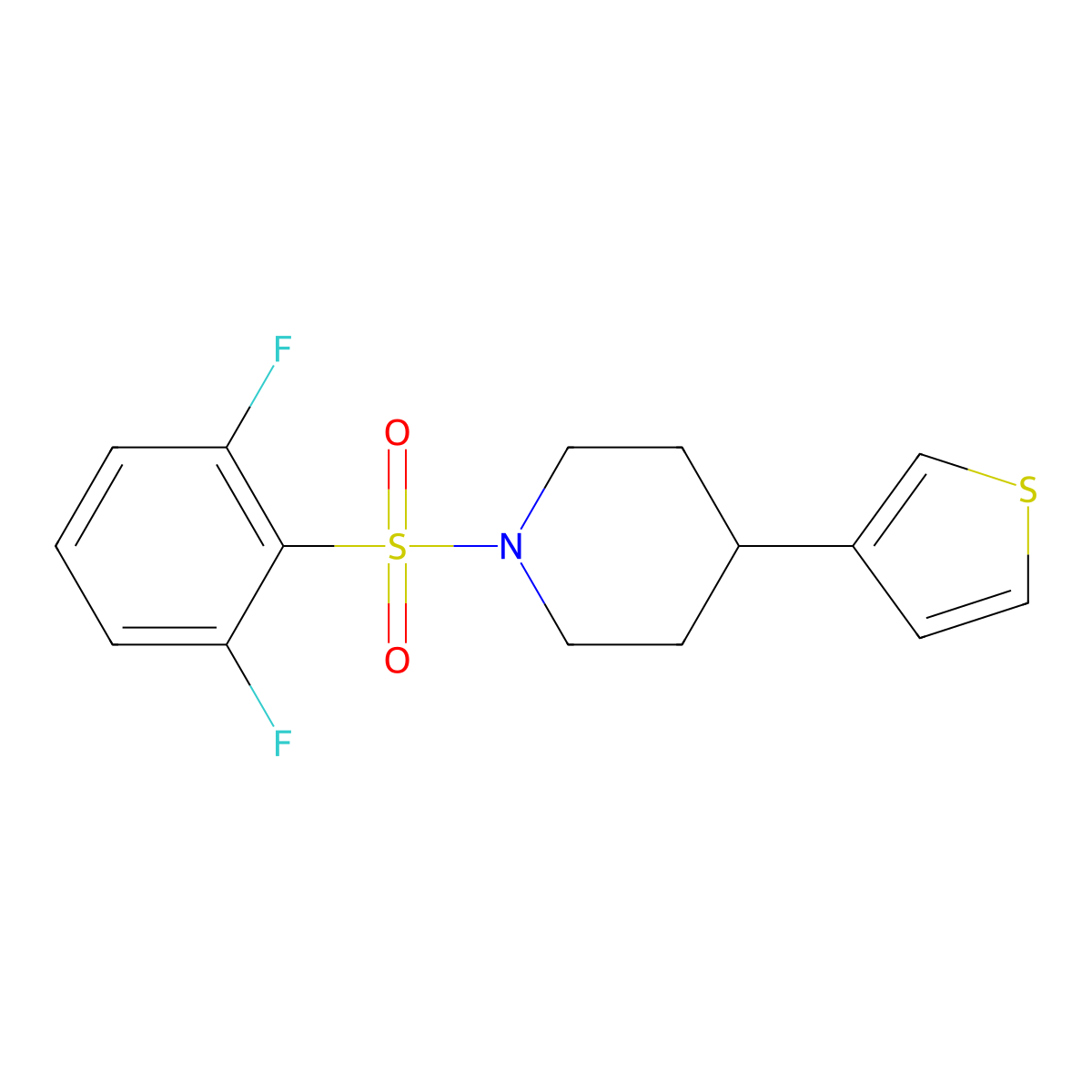1-((2,6-Difluorophenyl)sulfonyl)-4-(thiophen-3-yl)piperidine molecular structure, CAS 1396878-95-7