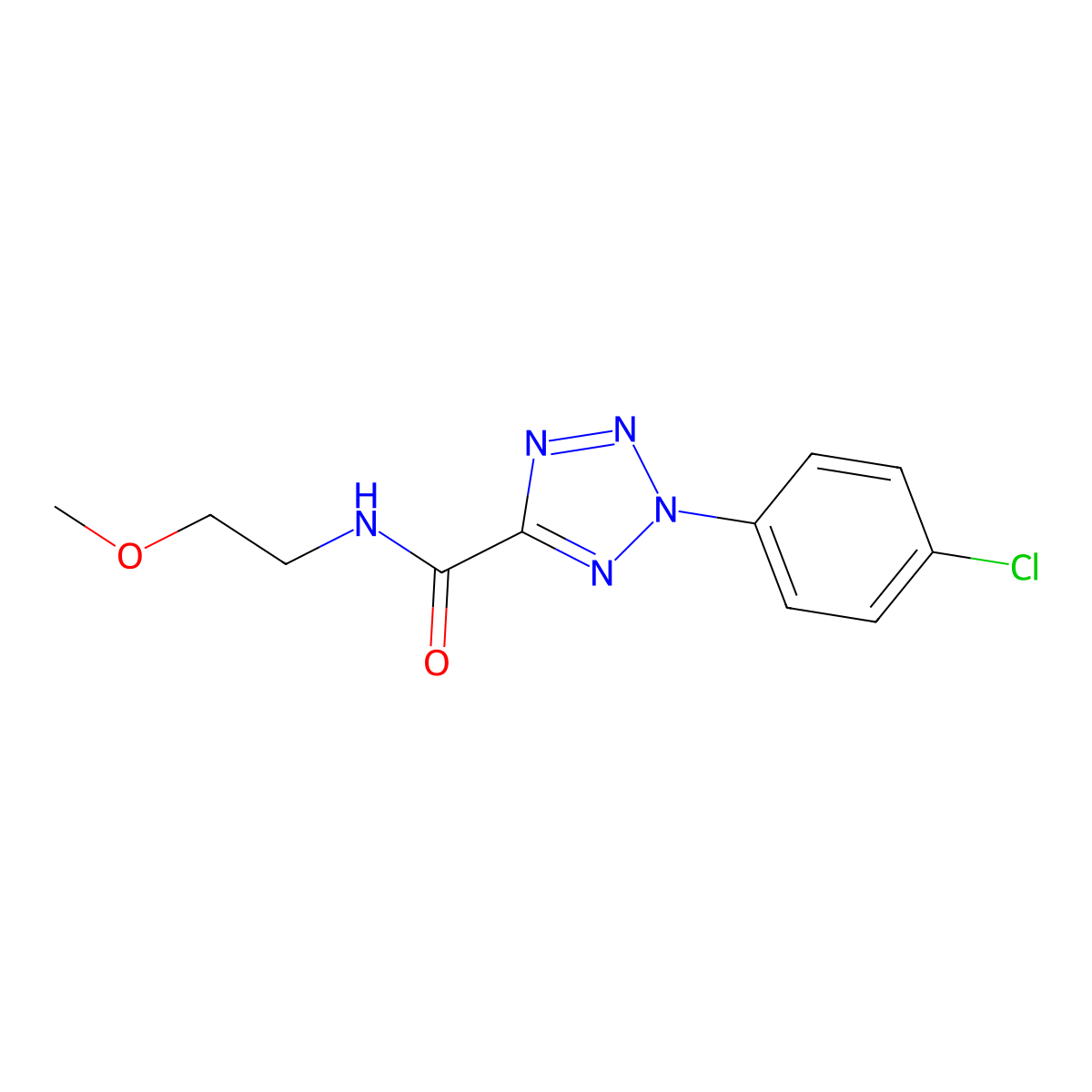 2-(4-chlorophenyl)-N-(2-methoxyethyl)-2H-tetrazole-5-carboxamide molecular structure, CAS 1396878-96-8