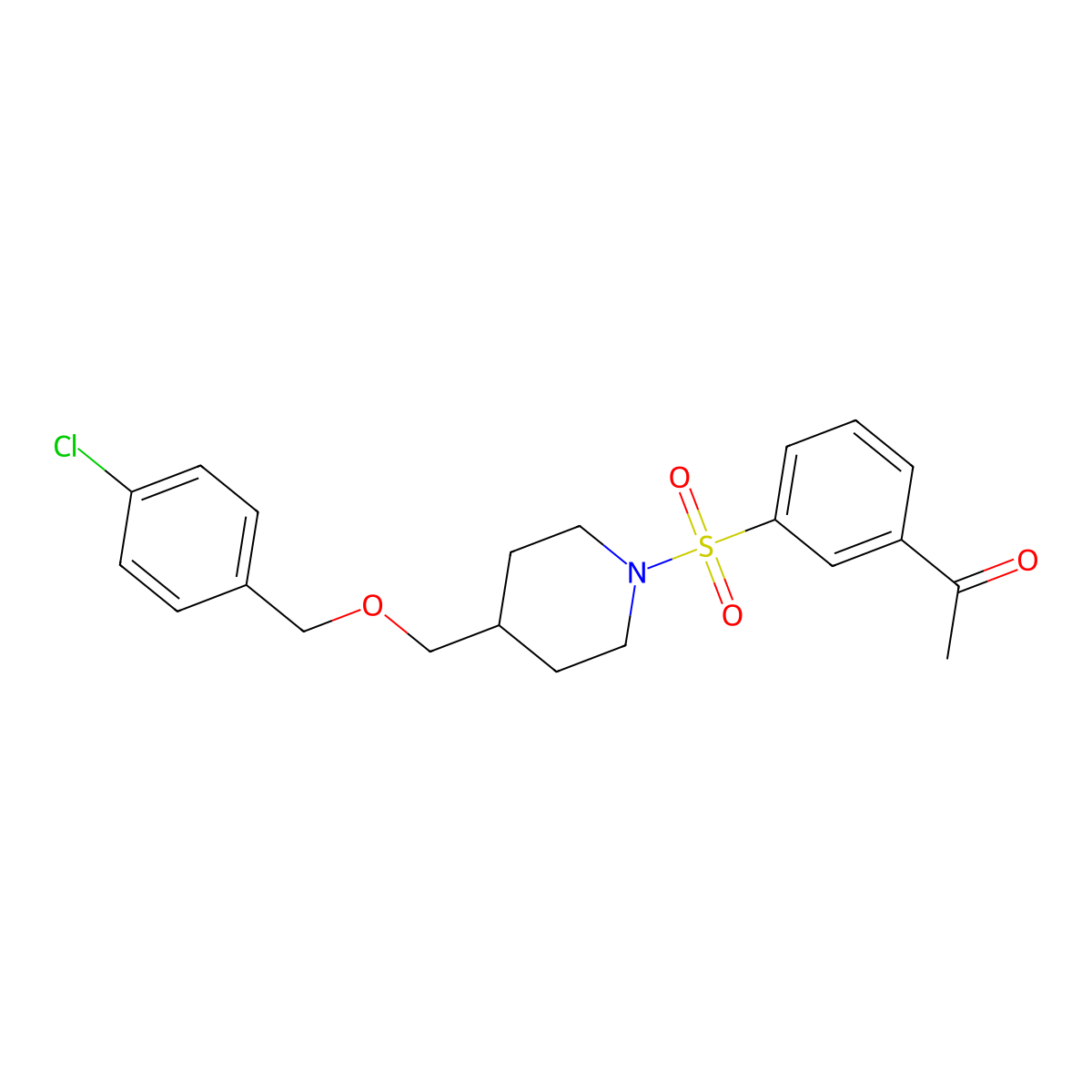 1-(3-((4-(((4-Chlorobenzyl)oxy)methyl)piperidin-1-yl)sulfonyl)phenyl)ethanone molecular structure, CAS 1396879-01-8