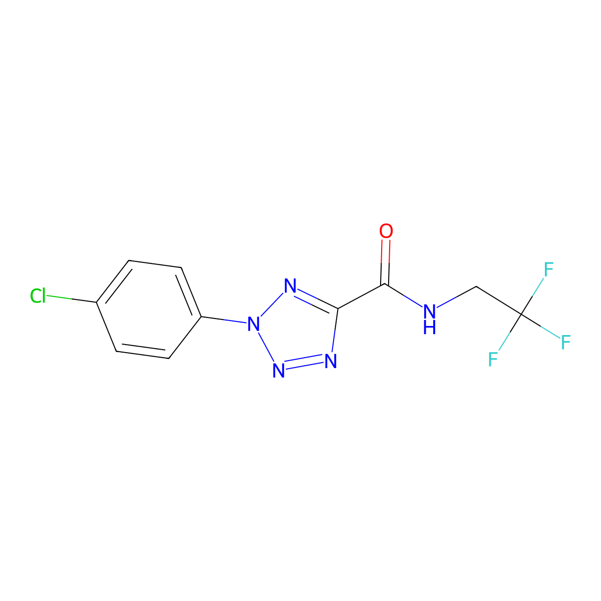 2-(4-chlorophenyl)-N-(2,2,2-trifluoroethyl)-2H-tetrazole-5-carboxamide molecular structure, CAS 1396879-07-4