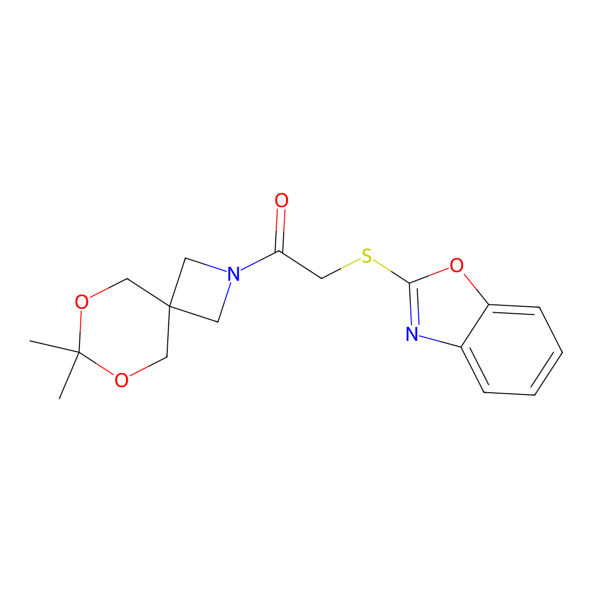 2-(Benzo[d]oxazol-2-ylthio)-1-(7,7-dimethyl-6,8-dioxa-2-azaspiro[3.5]nonan-2-yl)ethanone molecular structure, CAS 1396879-08-5