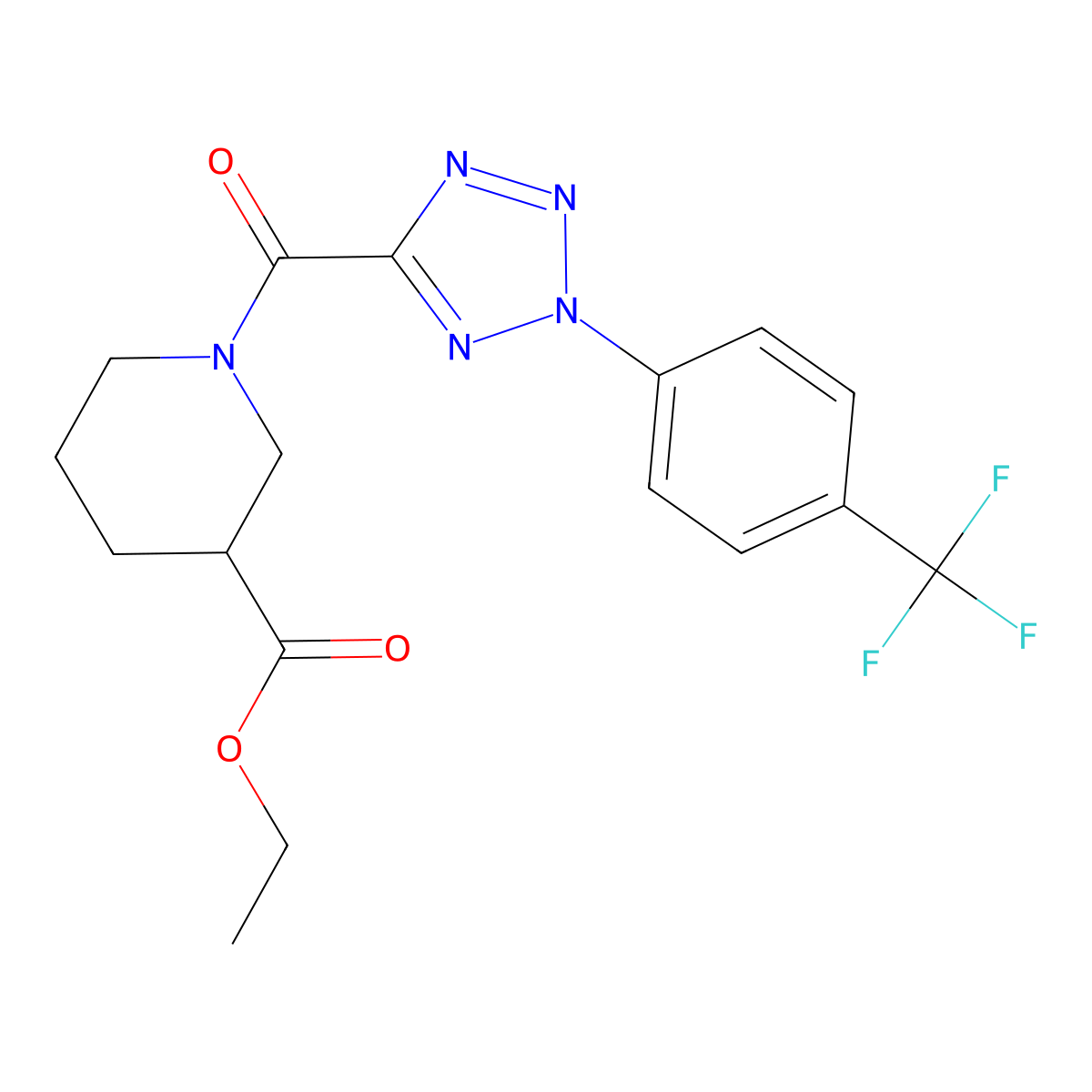 ethyl 1-(2-(4-(trifluoromethyl)phenyl)-2H-tetrazole-5-carbonyl)piperidine-3-carboxylate molecular structure, CAS 1396879-09-6