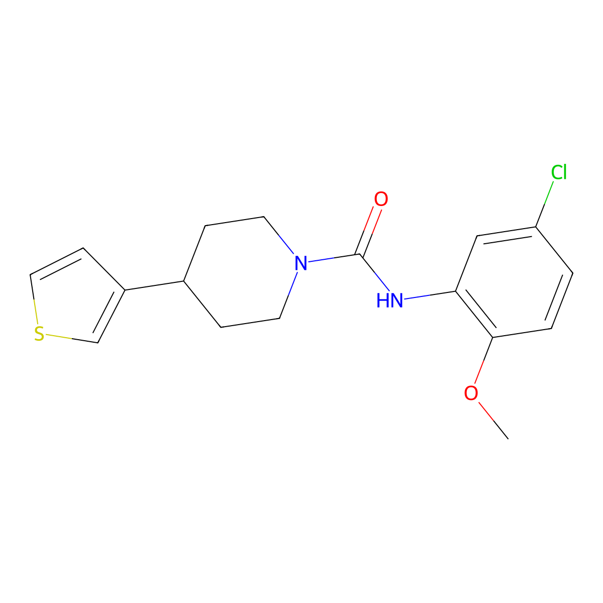 N-(5-chloro-2-methoxyphenyl)-4-(thiophen-3-yl)piperidine-1-carboxamide molecular structure, CAS 1396879-10-9