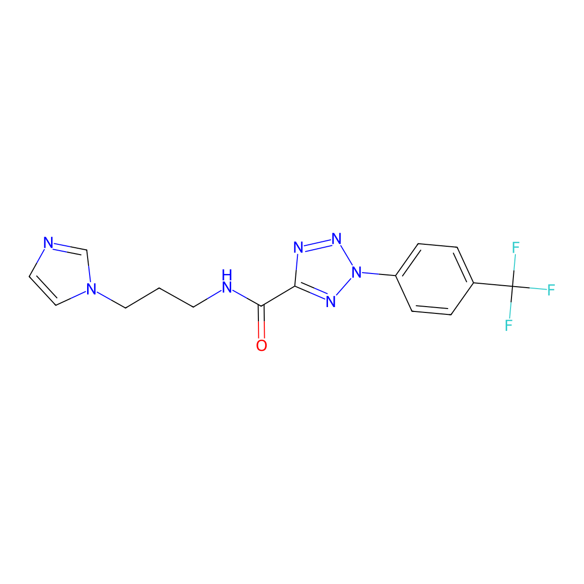 N-(3-(1H-imidazol-1-yl)propyl)-2-(4-(trifluoromethyl)phenyl)-2H-tetrazole-5-carboxamide molecular structure, CAS 1396879-19-8
