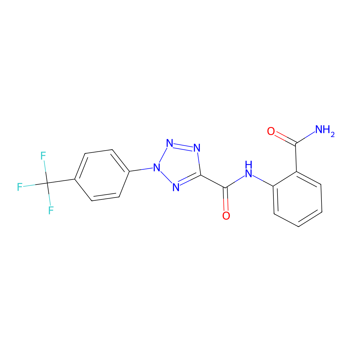 N-(2-carbamoylphenyl)-2-(4-(trifluoromethyl)phenyl)-2H-tetrazole-5-carboxamide molecular structure, CAS 1396879-27-8