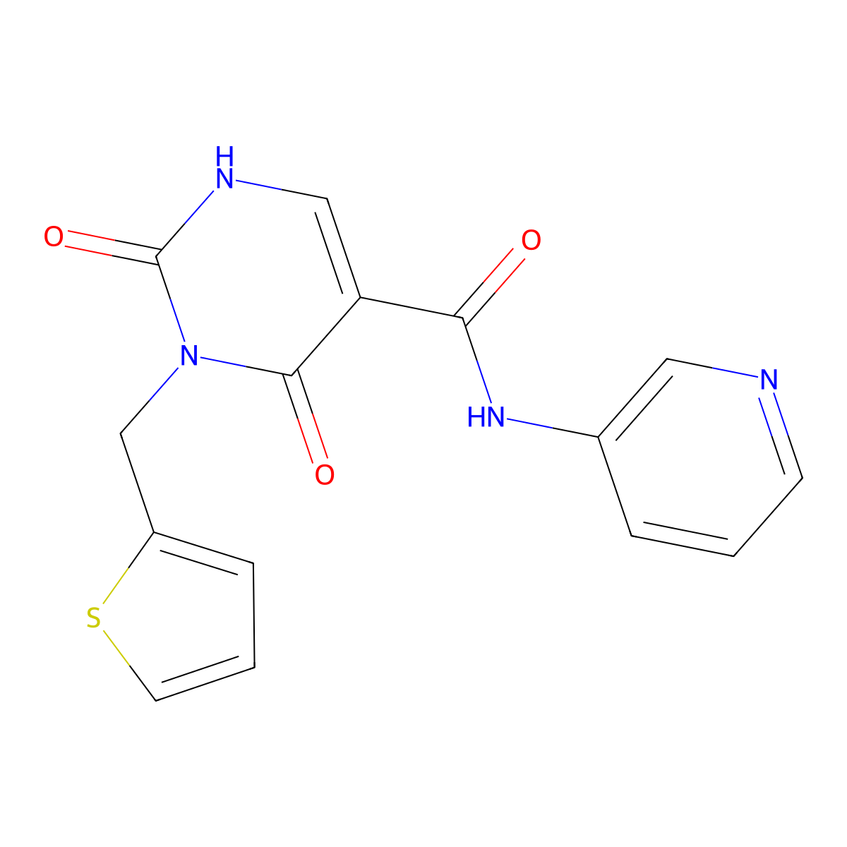 2,4-dioxo-N-(pyridin-3-yl)-3-(thiophen-2-ylmethyl)-1,2,3,4-tetrahydropyrimidine-5-carboxamide molecular structure, CAS 1396879-28-9