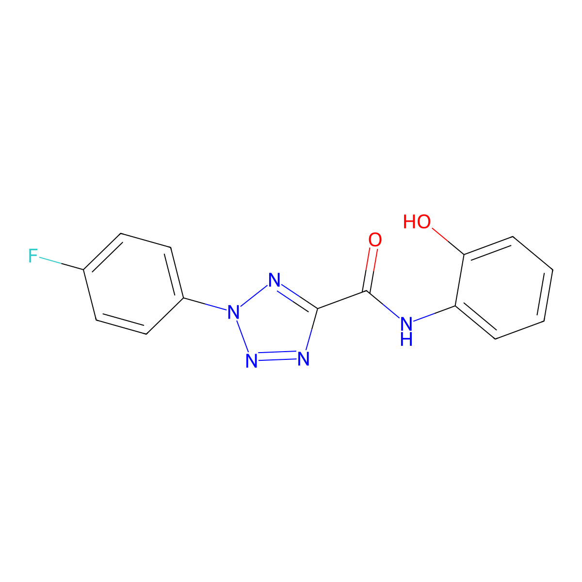 2-(4-fluorophenyl)-N-(2-hydroxyphenyl)-2H-tetrazole-5-carboxamide molecular structure, CAS 1396879-37-0