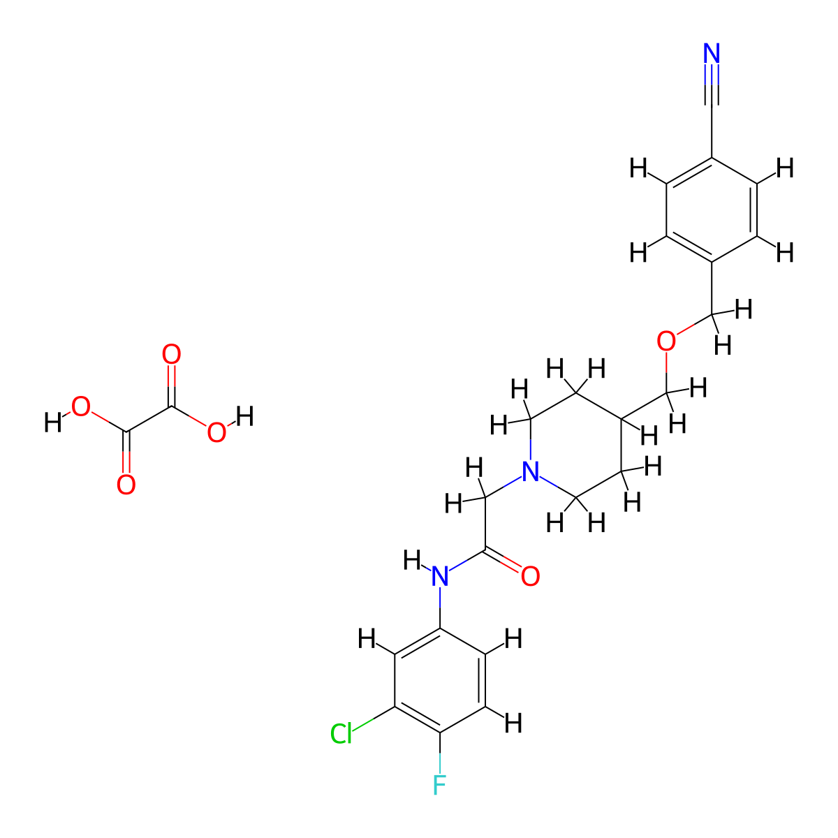 N-(3-chloro-4-fluorophenyl)-2-(4-(((4-cyanobenzyl)oxy)methyl)piperidin-1-yl)acetamide oxalate molecular structure, CAS 1396879-46-1