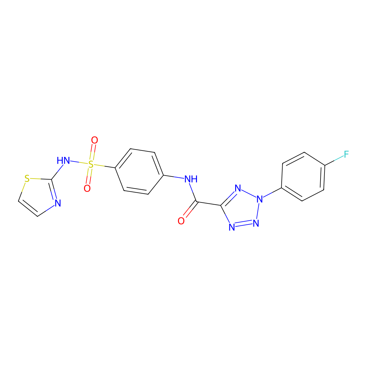2-(4-fluorophenyl)-N-(4-(N-(thiazol-2-yl)sulfamoyl)phenyl)-2H-tetrazole-5-carboxamide molecular structure, CAS 1396879-47-2