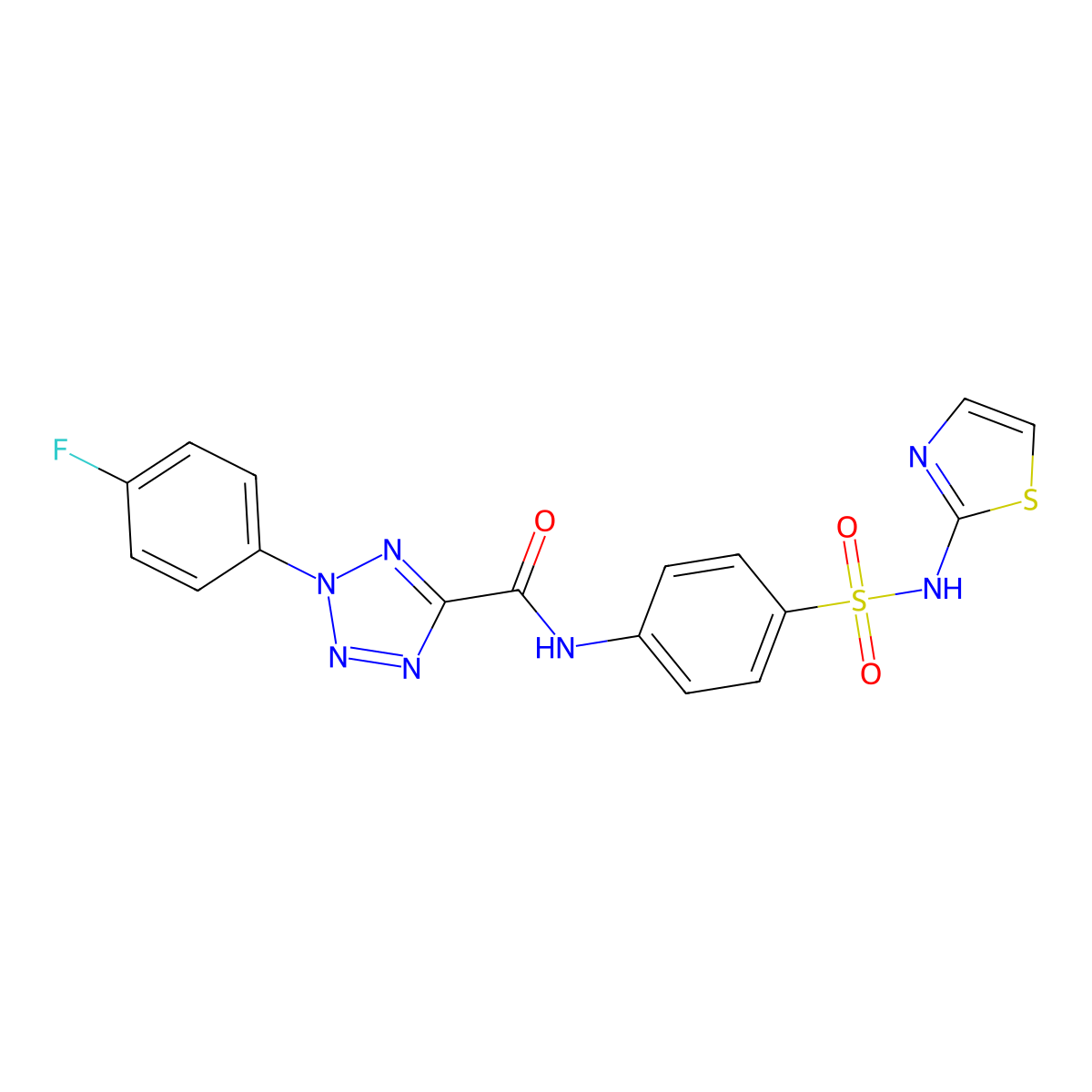 2-(4-fluorophenyl)-N-(4-(N-(thiazol-2-yl)sulfamoyl)phenyl)-2H-tetrazole-5-carboxamide molecular structure, CAS 1396879-47-2