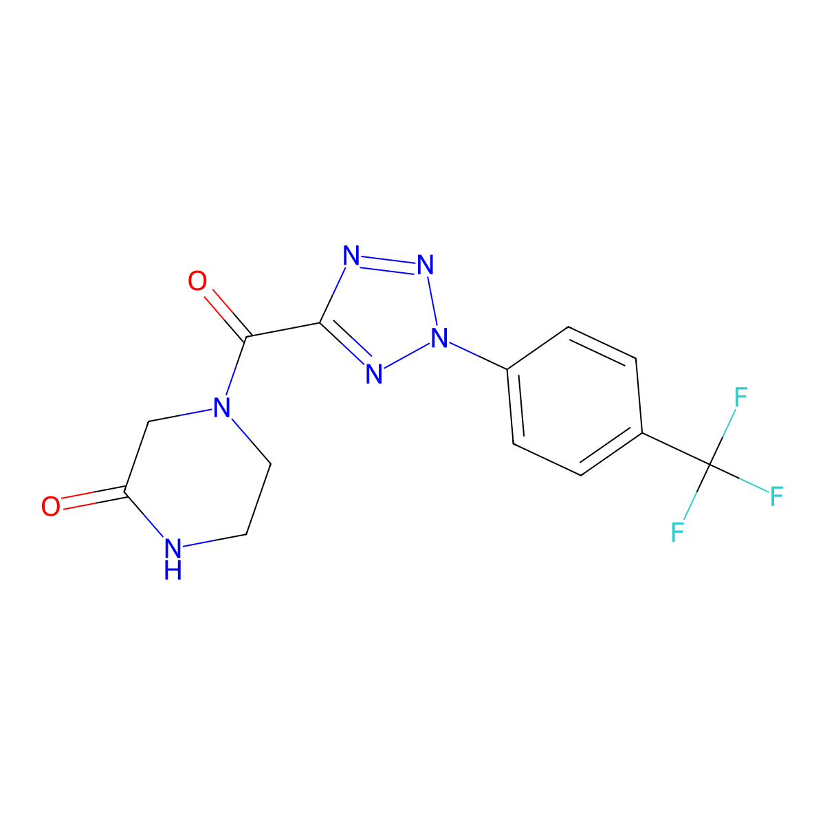 4-(2-(4-(trifluoromethyl)phenyl)-2H-tetrazole-5-carbonyl)piperazin-2-one molecular structure, CAS 1396879-51-8