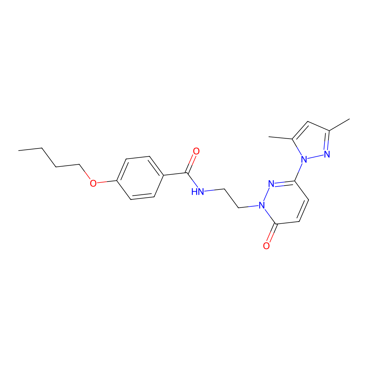 4-butoxy-N-(2-(3-(3,5-dimethyl-1H-pyrazol-1-yl)-6-oxopyridazin-1(6H)-yl)ethyl)benzamide molecular structure, CAS 1396879-52-9