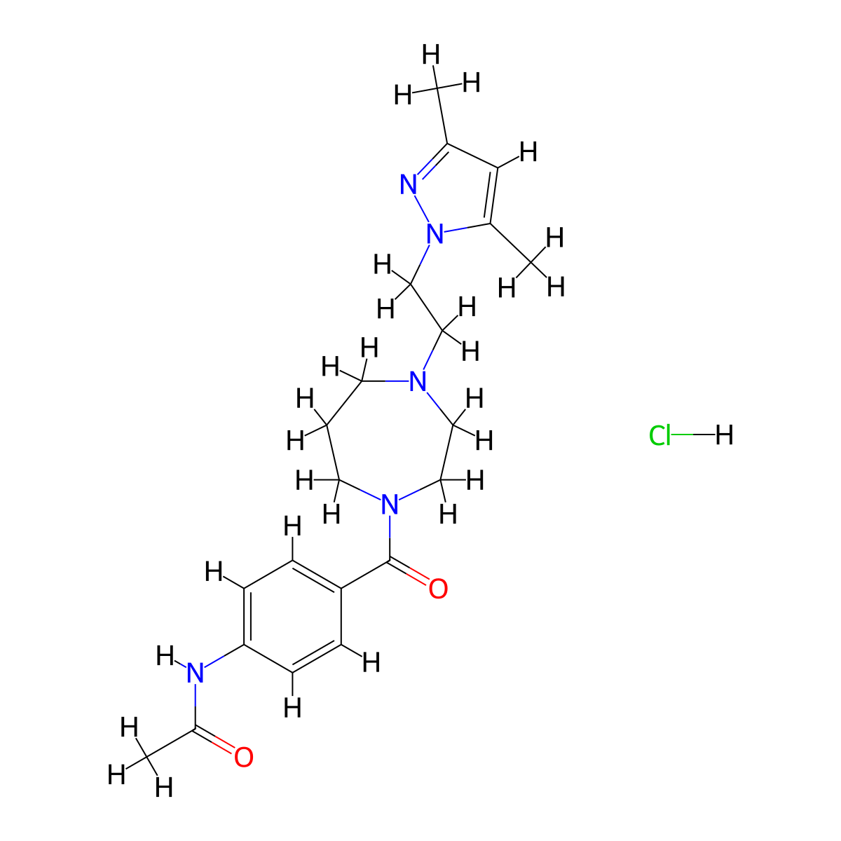 N-(4-{4-[2-(3,5-dimethyl-1H-pyrazol-1-yl)ethyl]-1,4-diazepane-1-carbonyl}phenyl)acetamide hydrochloride molecular structure, CAS 1396879-53-0