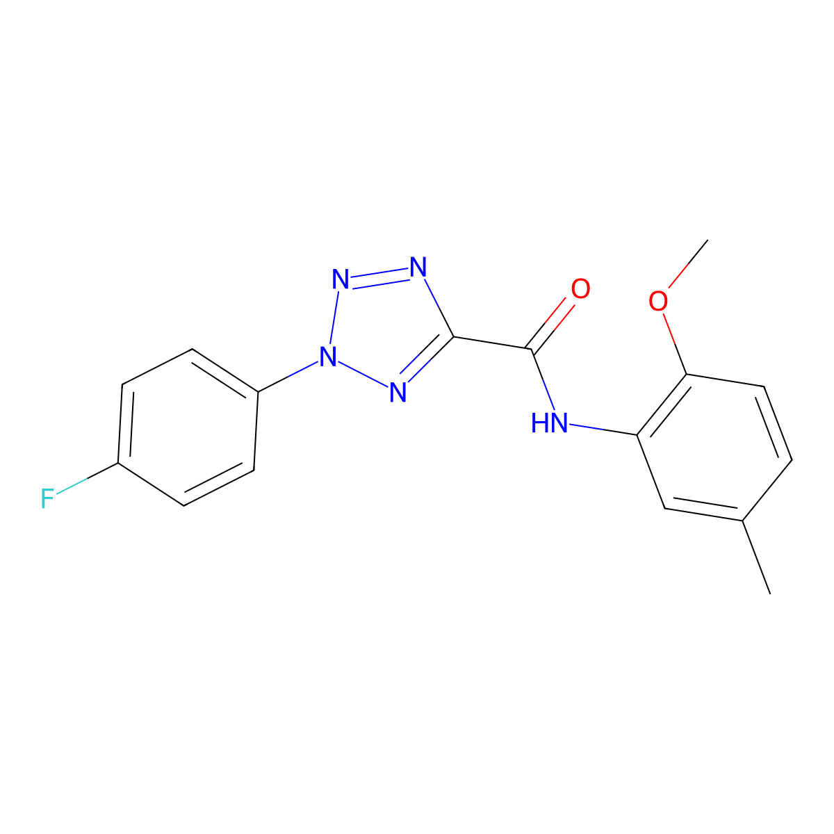 2-(4-fluorophenyl)-N-(2-methoxy-5-methylphenyl)-2H-tetrazole-5-carboxamide molecular structure, CAS 1396879-54-1