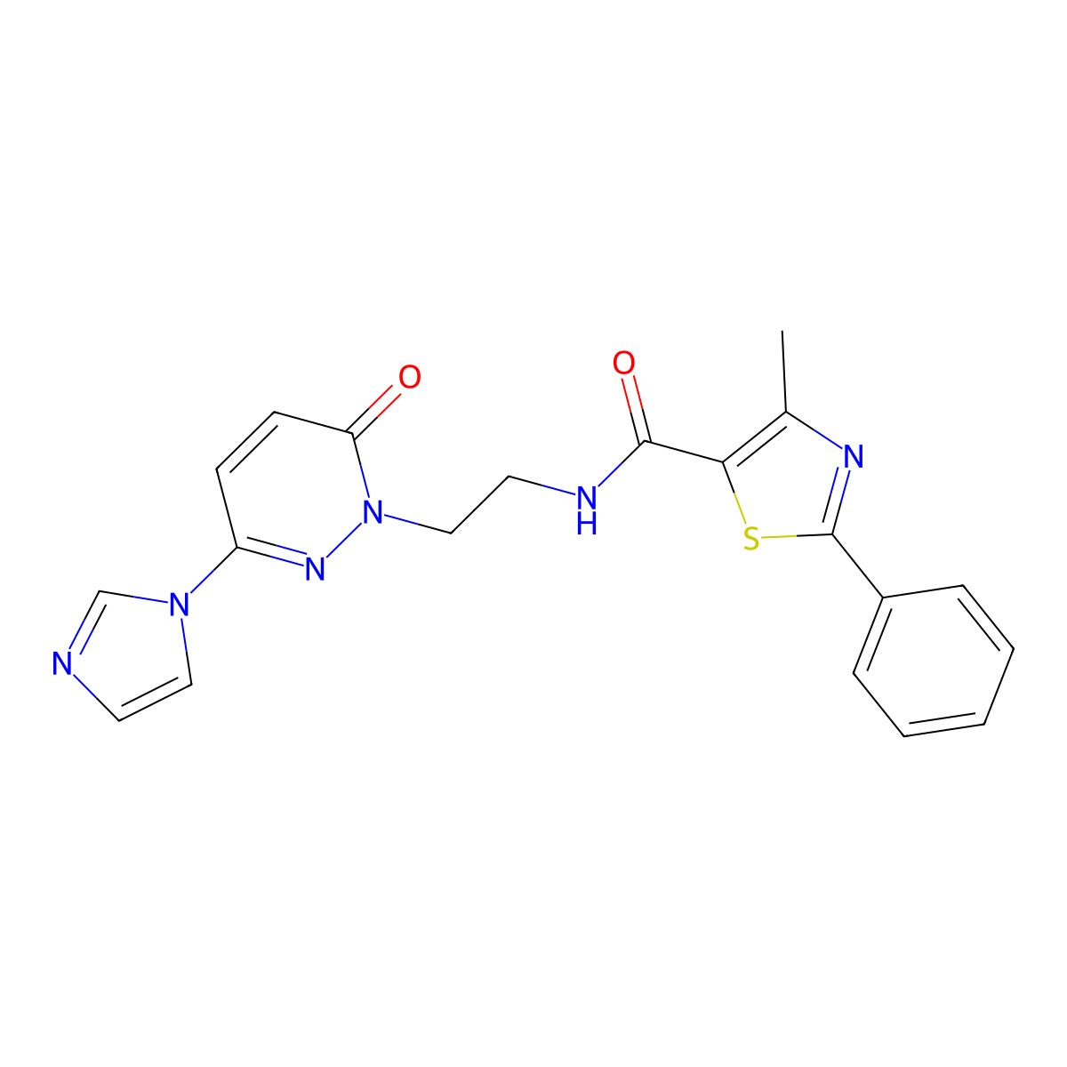 N-(2-(3-(1H-imidazol-1-yl)-6-oxopyridazin-1(6H)-yl)ethyl)-4-methyl-2-phenylthiazole-5-carboxamide molecular structure, CAS 1396879-65-4
