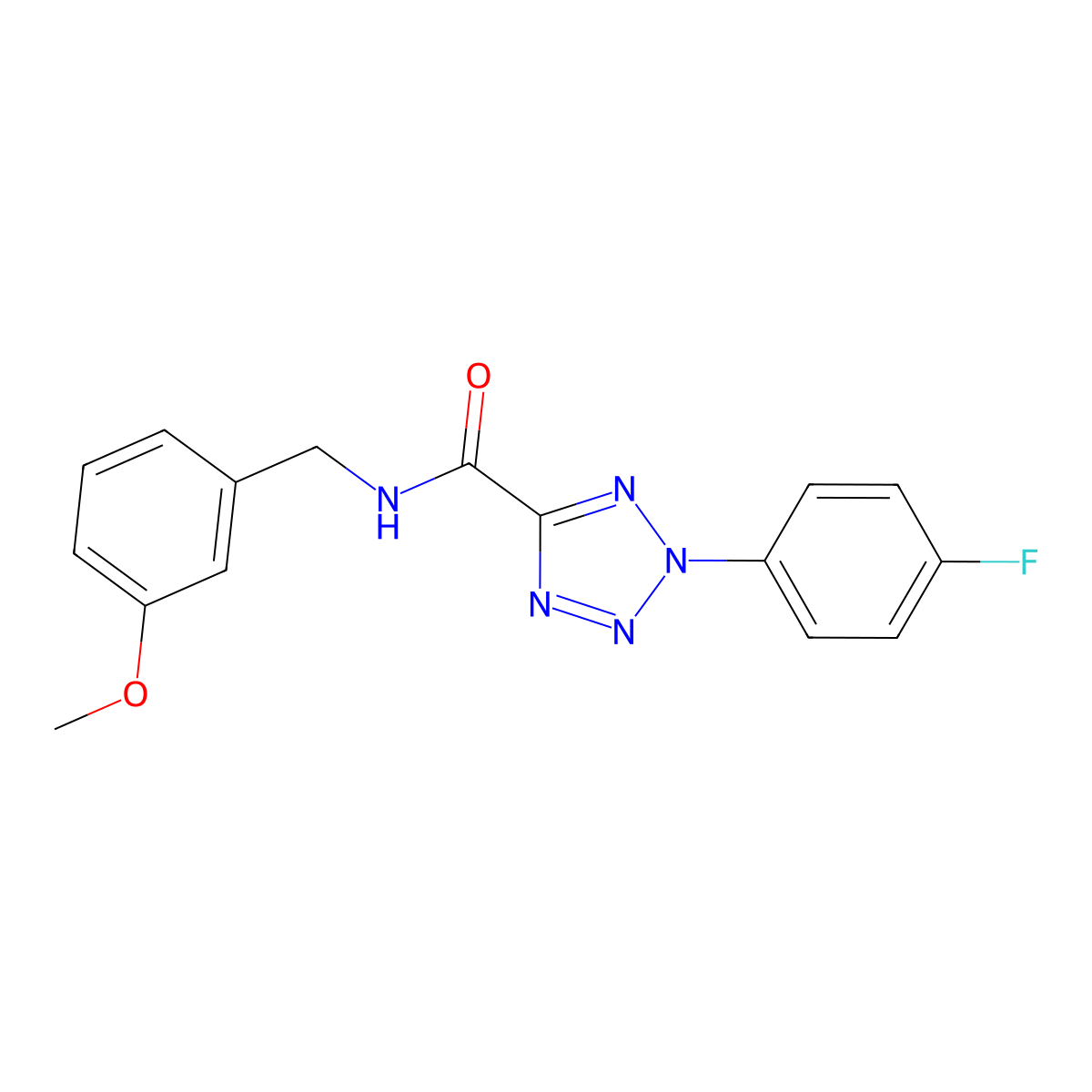 2-(4-fluorophenyl)-N-(3-methoxybenzyl)-2H-tetrazole-5-carboxamide molecular structure, CAS 1396879-67-6