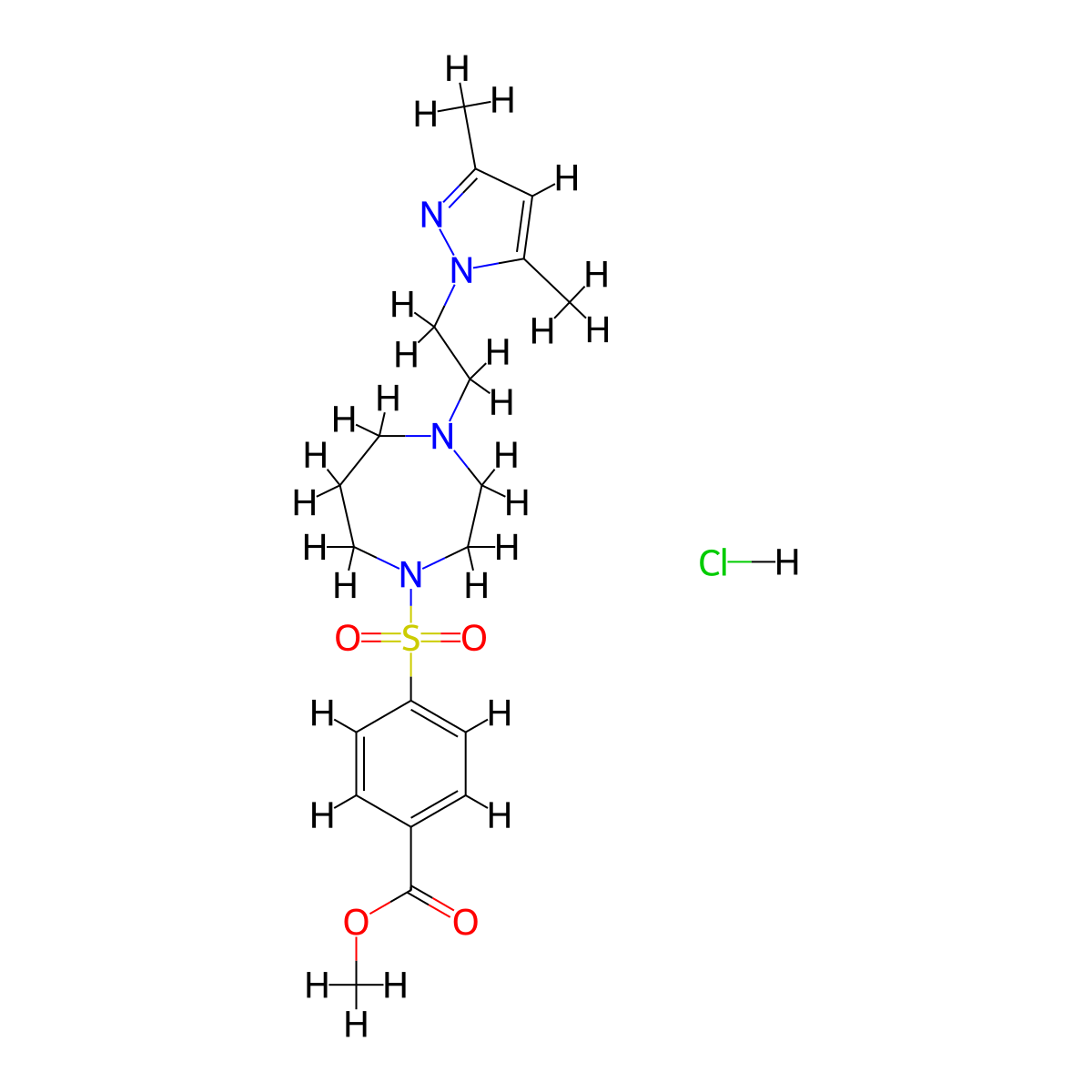 methyl 4-((4-(2-(3,5-dimethyl-1H-pyrazol-1-yl)ethyl)-1,4-diazepan-1-yl)sulfonyl)benzoate hydrochloride molecular structure, CAS 1396879-68-7