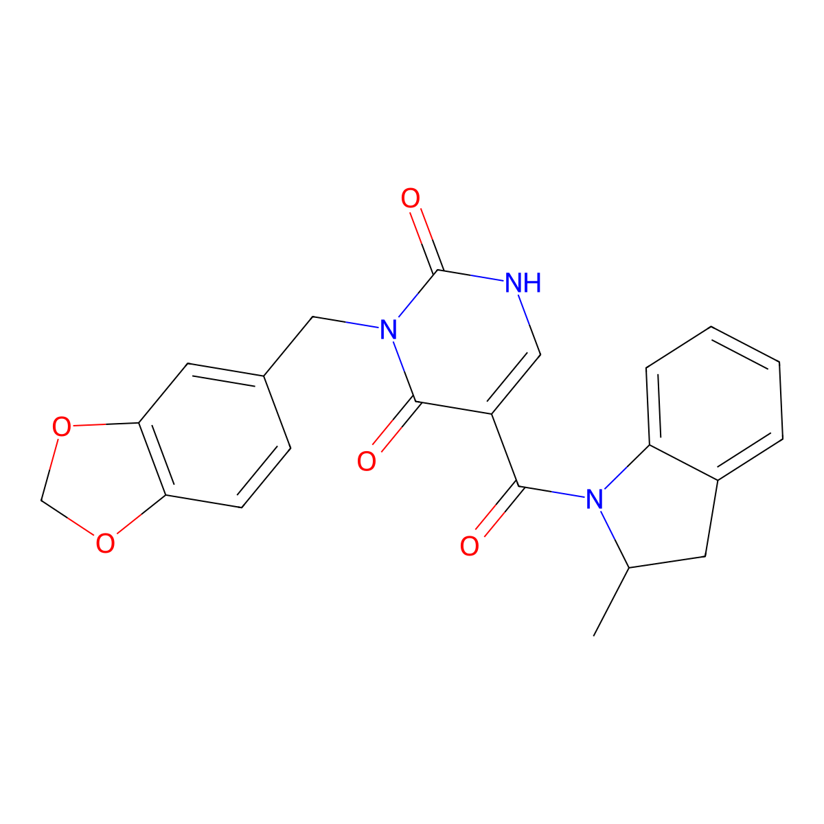 3-(benzo[d][1,3]dioxol-5-ylmethyl)-5-(2-methylindoline-1-carbonyl)pyrimidine-2,4(1H,3H)-dione molecular structure, CAS 1396879-71-2