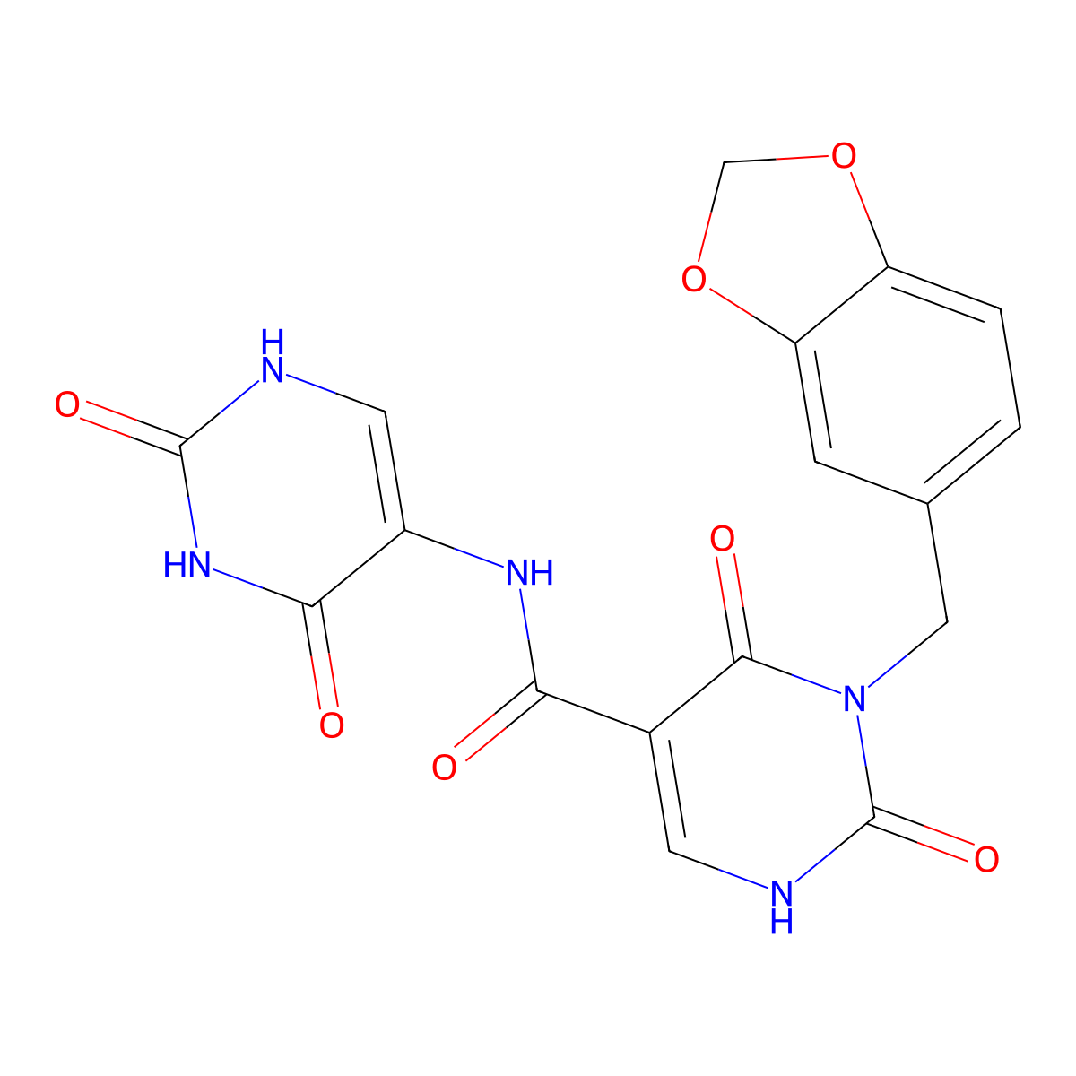 3-(benzo[d][1,3]dioxol-5-ylmethyl)-N-(2,4-dioxo-1,2,3,4-tetrahydropyrimidin-5-yl)-2,4-dioxo-1,2,3,4-tetrahydropyrimidine-5-carboxamide molecular structure, CAS 1396879-74-5