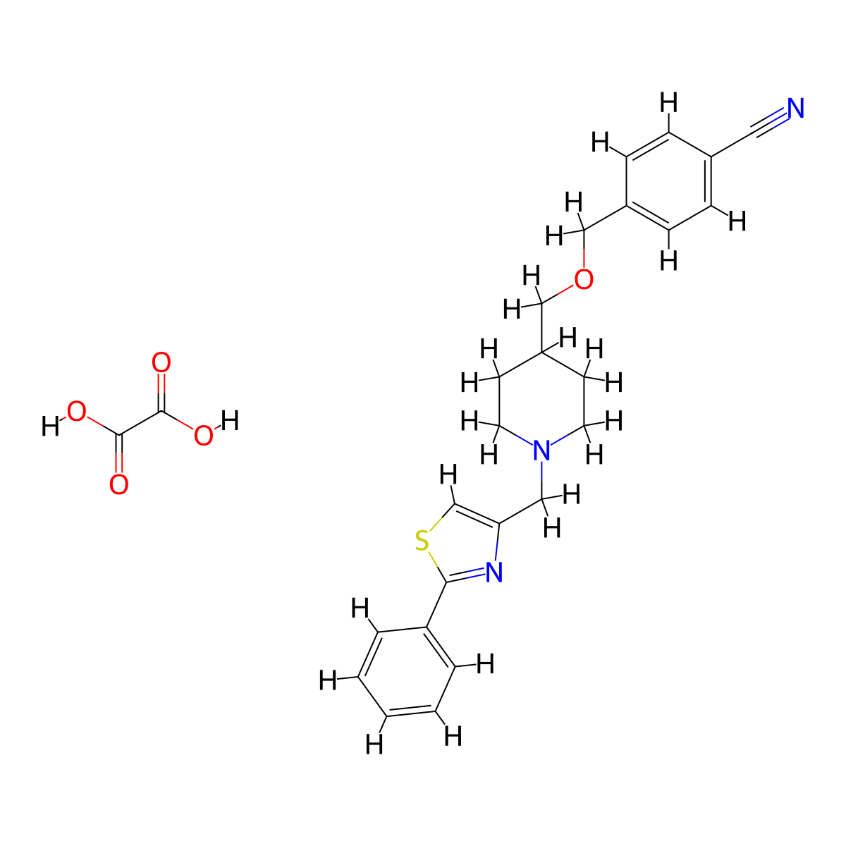 4-(((1-((2-Phenylthiazol-4-yl)methyl)piperidin-4-yl)methoxy)methyl)benzonitrile oxalate molecular structure, CAS 1396879-77-8