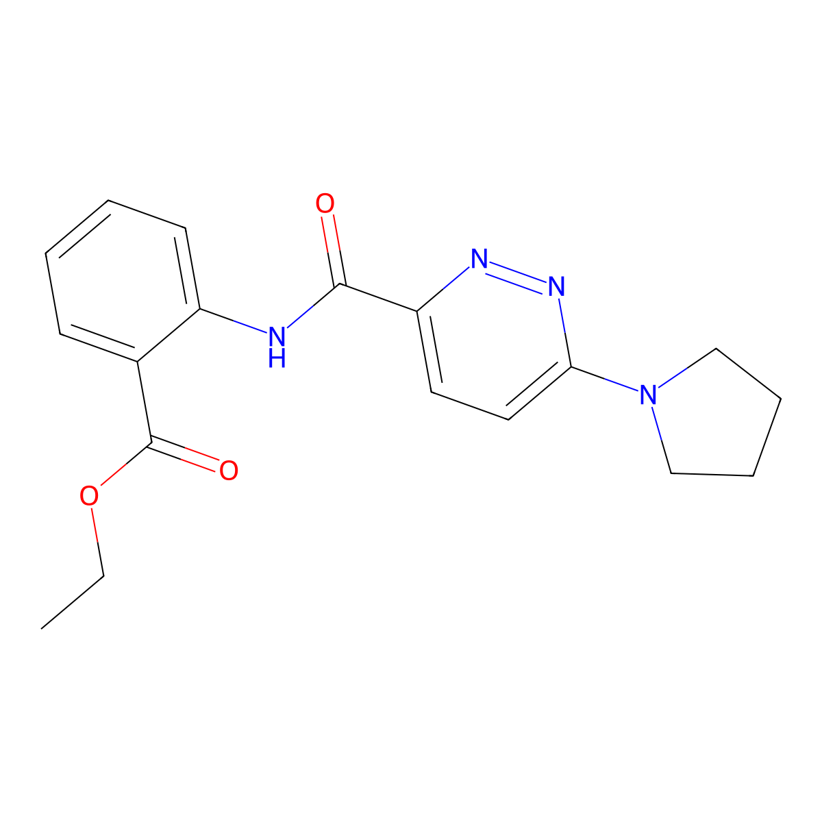 Ethyl 2-(6-(pyrrolidin-1-yl)pyridazine-3-carboxamido)benzoate molecular structure, CAS 1396879-84-7