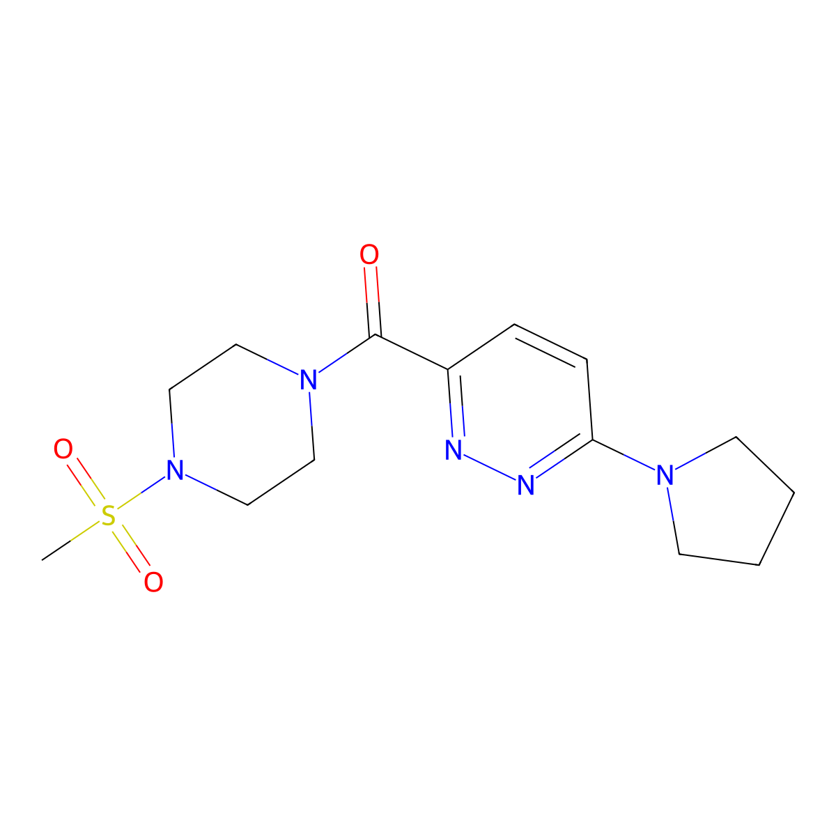 (4-(Methylsulfonyl)piperazin-1-yl)(6-(pyrrolidin-1-yl)pyridazin-3-yl)methanone molecular structure, CAS 1396879-89-2