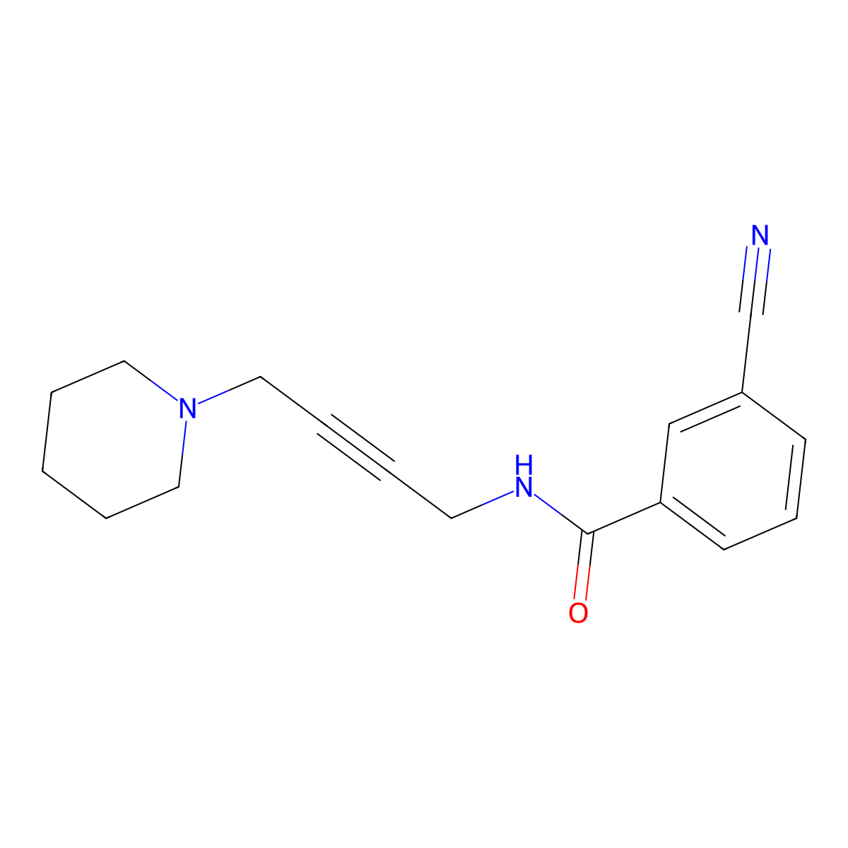 3-cyano-N-(4-(piperidin-1-yl)but-2-yn-1-yl)benzamide molecular structure, CAS 1396879-93-8