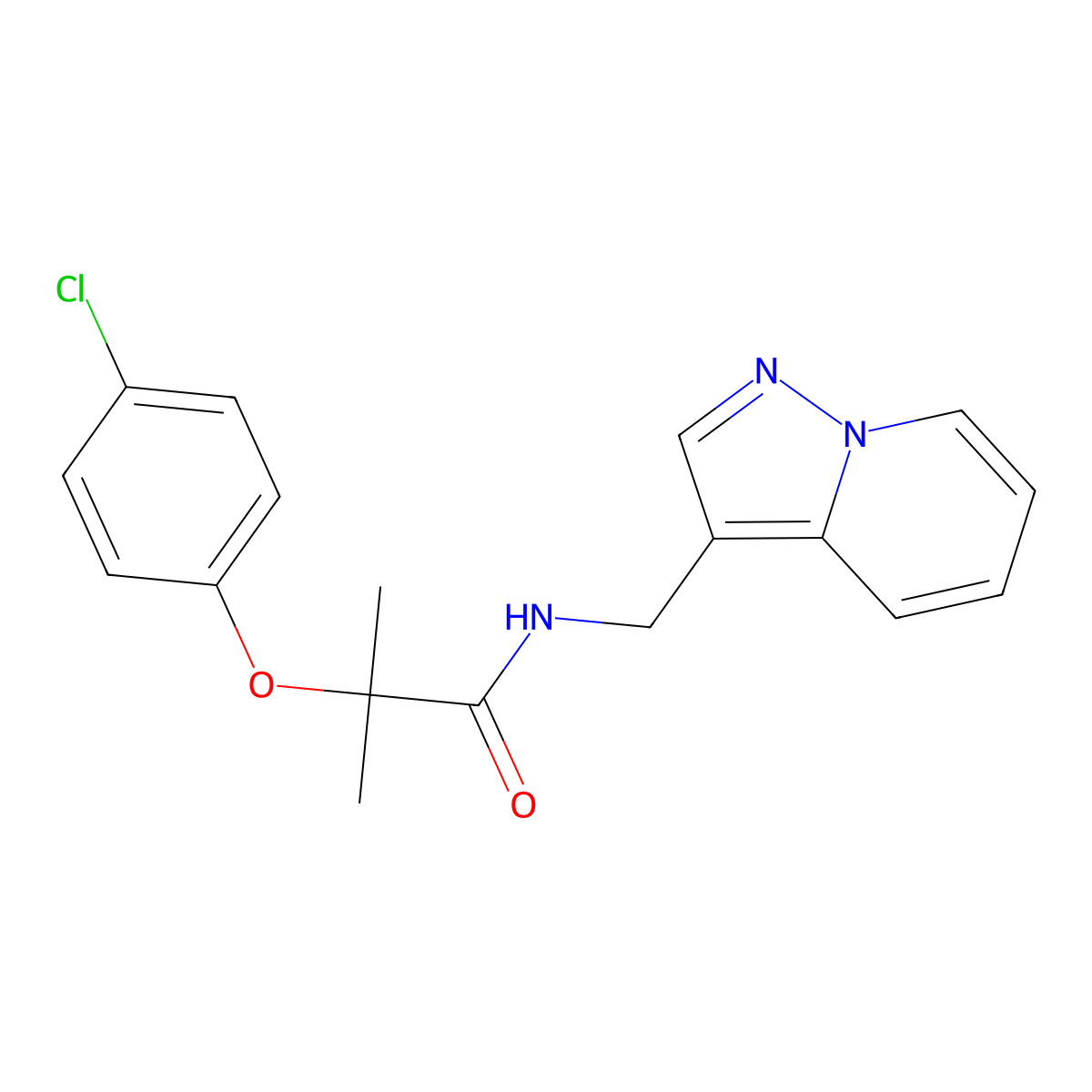 2-(4-chlorophenoxy)-2-methyl-N-(pyrazolo[1,5-a]pyridin-3-ylmethyl)propanamide molecular structure, CAS 1396879-98-3