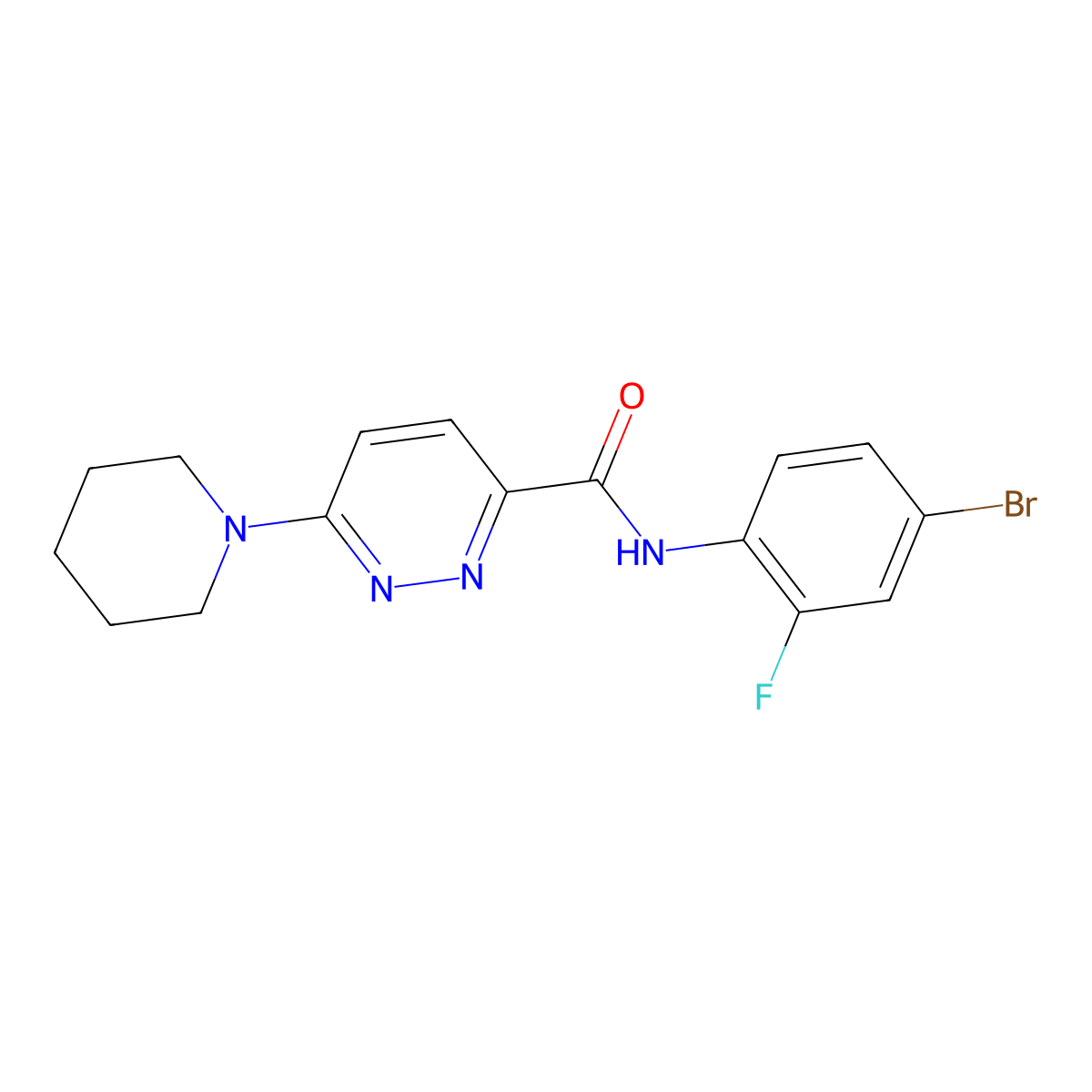 N-(4-bromo-2-fluorophenyl)-6-(piperidin-1-yl)pyridazine-3-carboxamide molecular structure, CAS 1396880-16-2