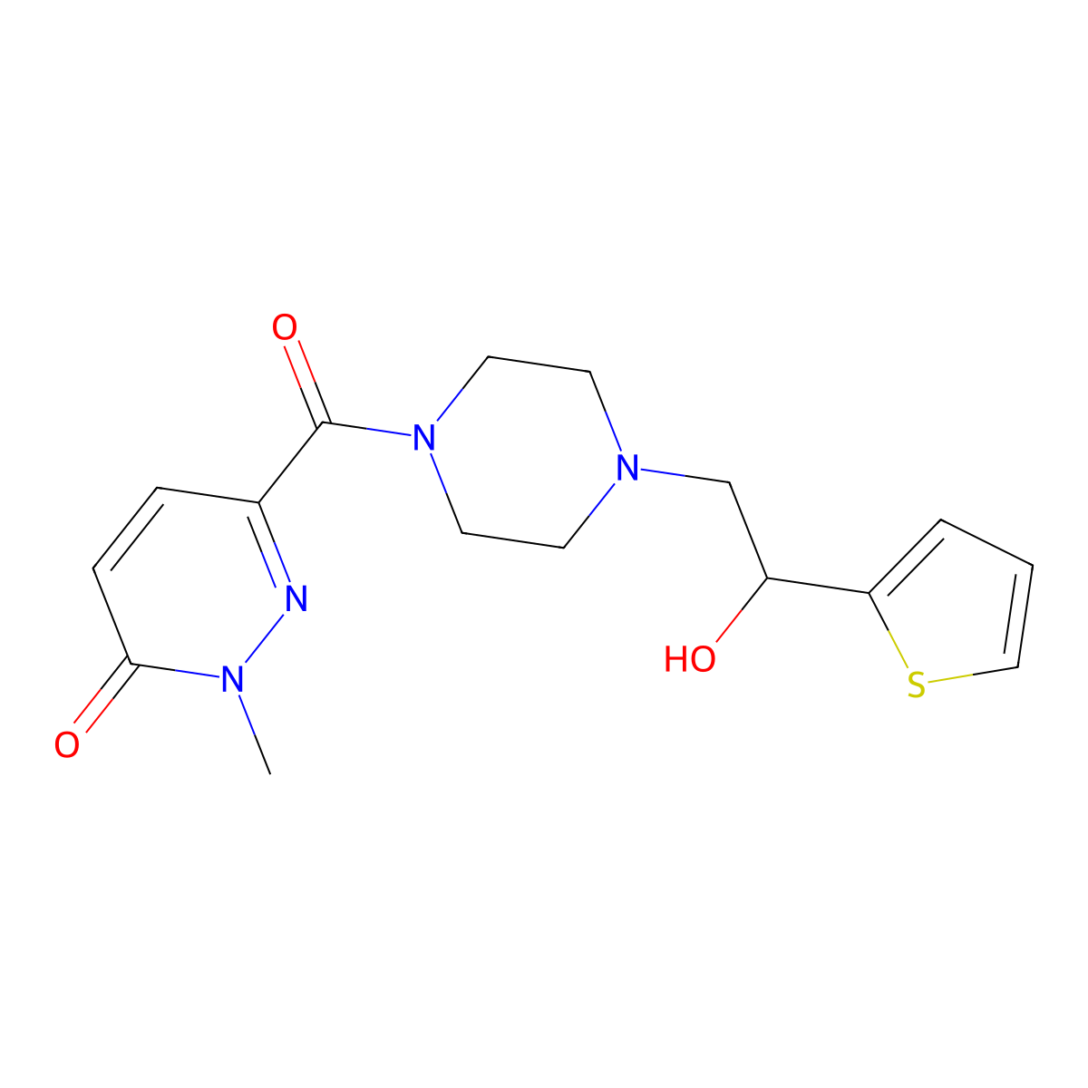 6-(4-(2-hydroxy-2-(thiophen-2-yl)ethyl)piperazine-1-carbonyl)-2-methylpyridazin-3(2H)-one molecular structure, CAS 1396880-18-4