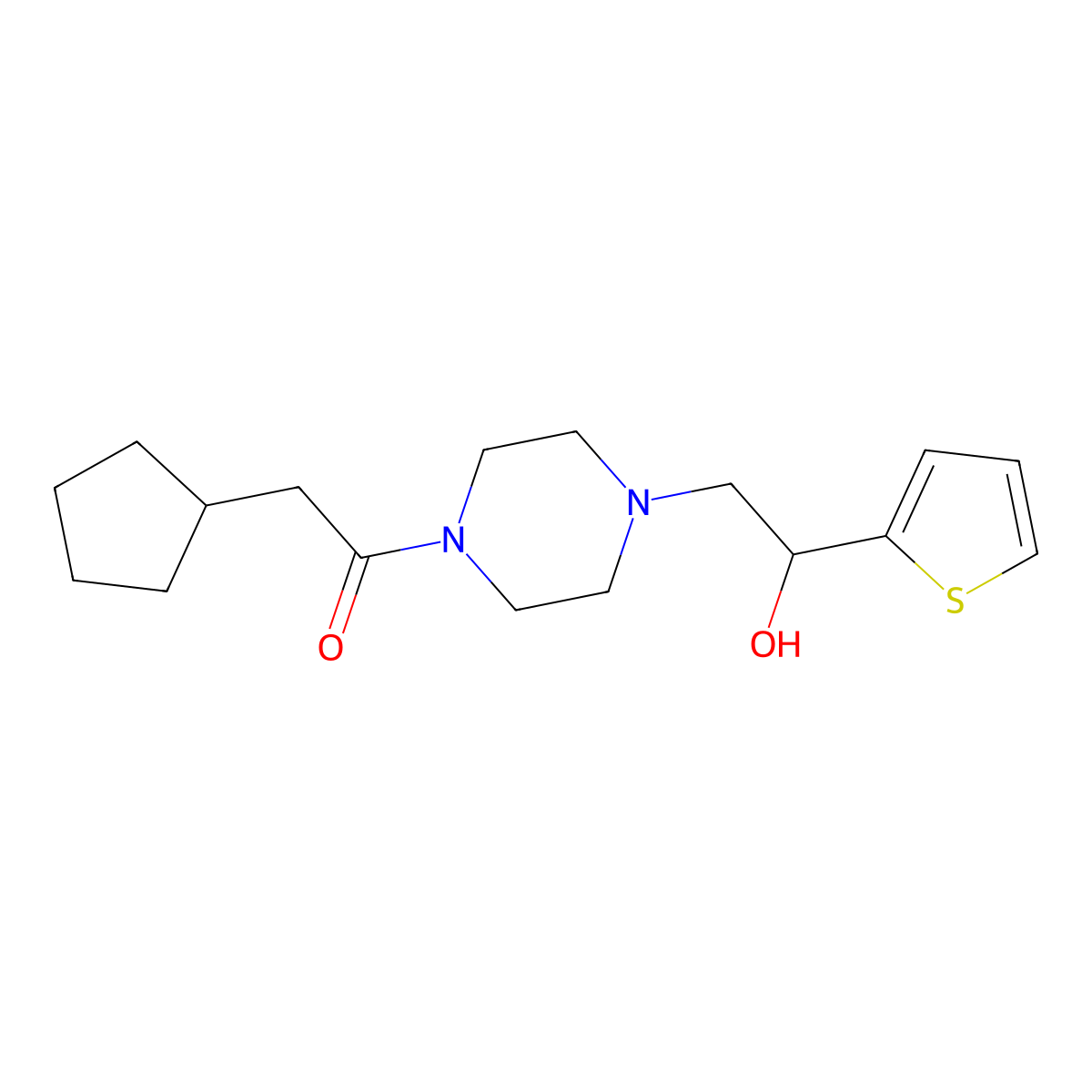 2-Cyclopentyl-1-(4-(2-hydroxy-2-(thiophen-2-yl)ethyl)piperazin-1-yl)ethanone molecular structure, CAS 1396880-22-0
