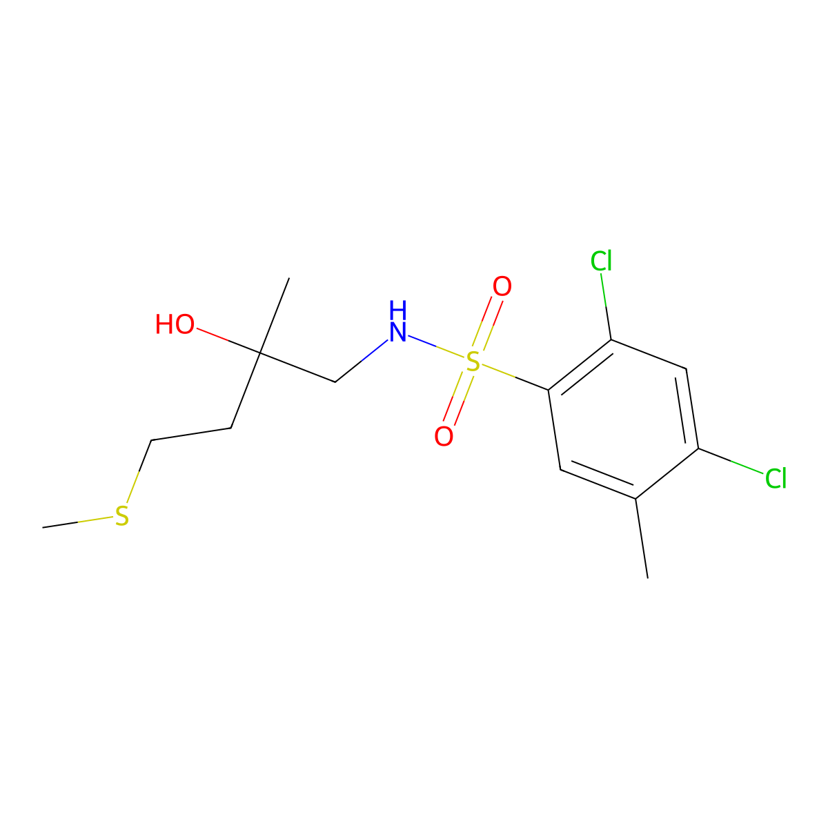 2,4-dichloro-N-(2-hydroxy-2-methyl-4-(methylthio)butyl)-5-methylbenzenesulfonamide molecular structure, CAS 1396880-29-7