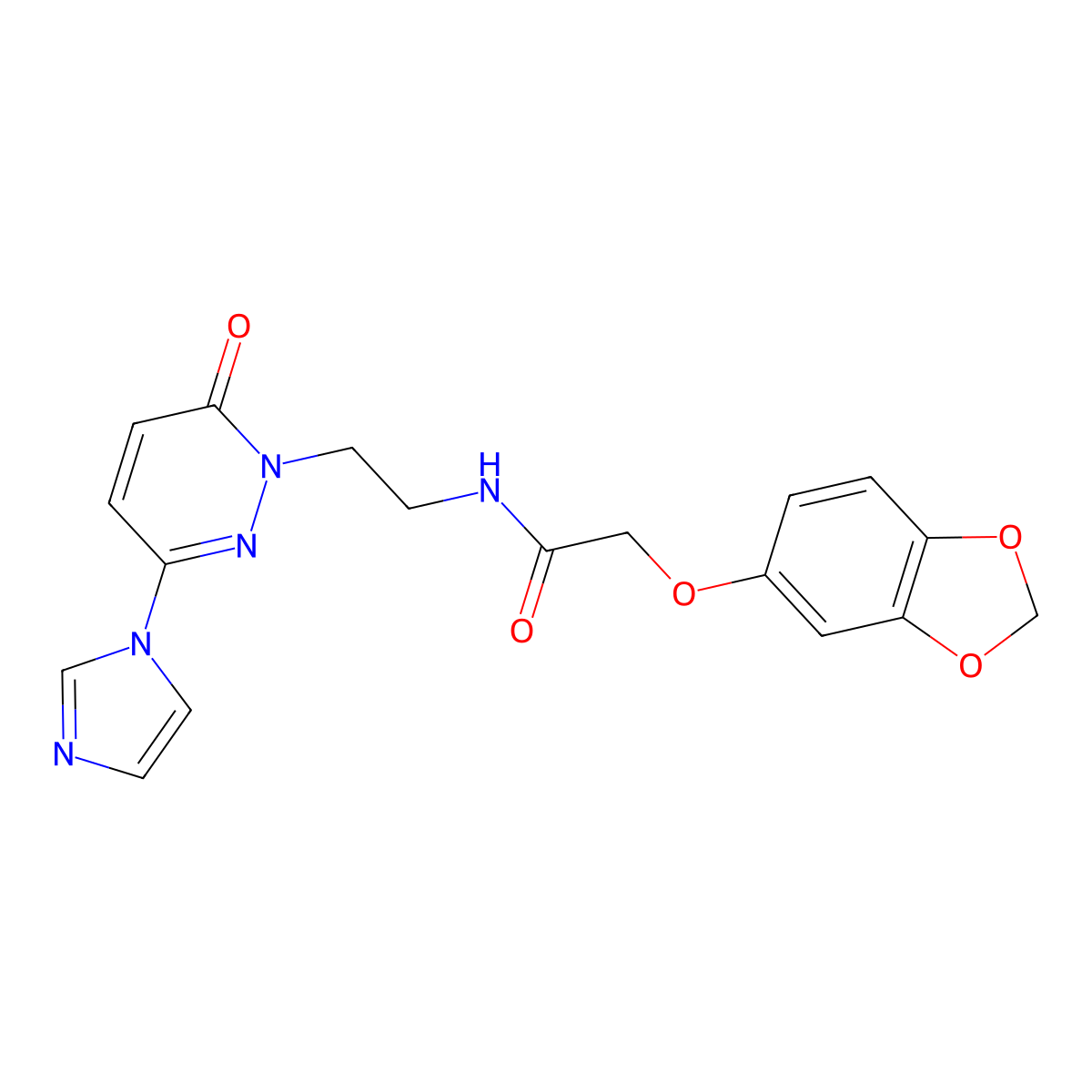 N-(2-(3-(1H-imidazol-1-yl)-6-oxopyridazin-1(6H)-yl)ethyl)-2-(benzo[d][1,3]dioxol-5-yloxy)acetamide molecular structure, CAS 1396880-32-2