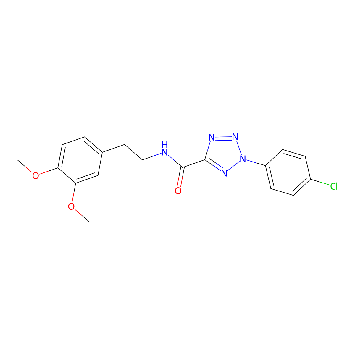2-(4-chlorophenyl)-N-(3,4-dimethoxyphenethyl)-2H-tetrazole-5-carboxamide molecular structure, CAS 1396880-33-3