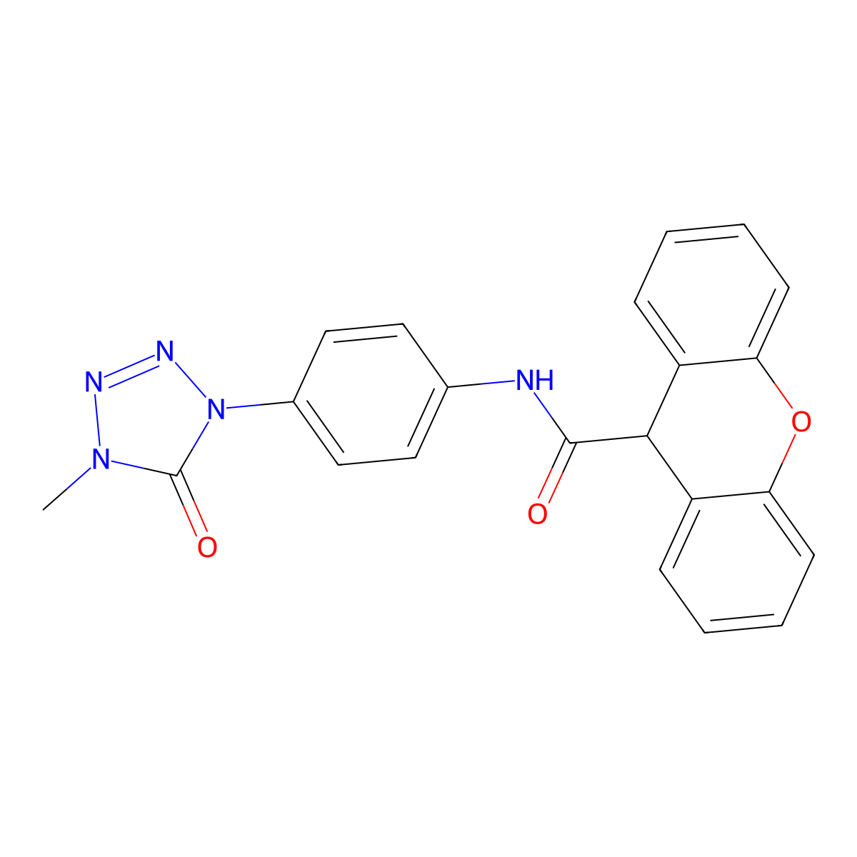 N-(4-(4-methyl-5-oxo-4,5-dihydro-1H-tetrazol-1-yl)phenyl)-9H-xanthene-9-carboxamide molecular structure, CAS 1396880-37-7
