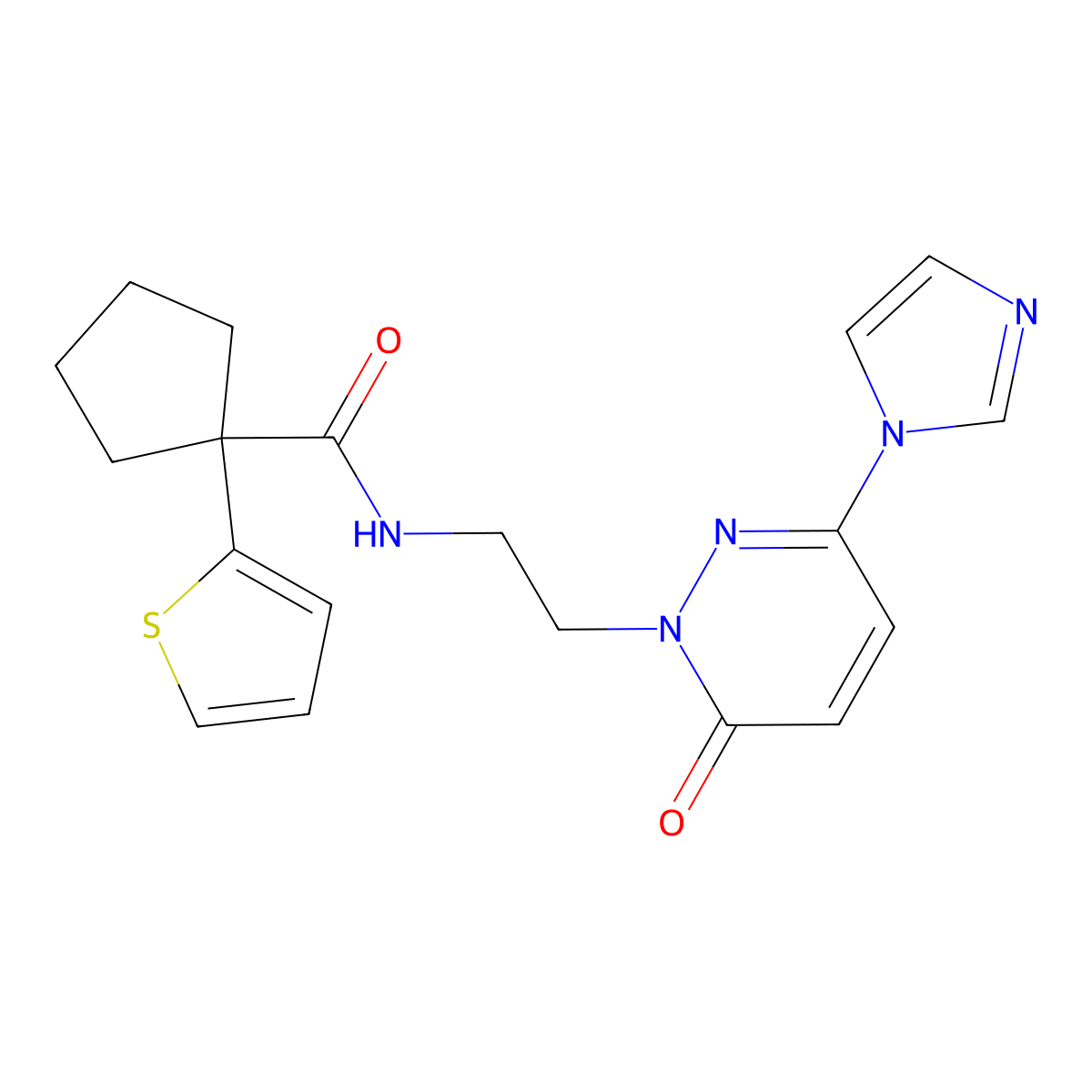 N-(2-(3-(1H-imidazol-1-yl)-6-oxopyridazin-1(6H)-yl)ethyl)-1-(thiophen-2-yl)cyclopentanecarboxamide molecular structure, CAS 1396880-38-8