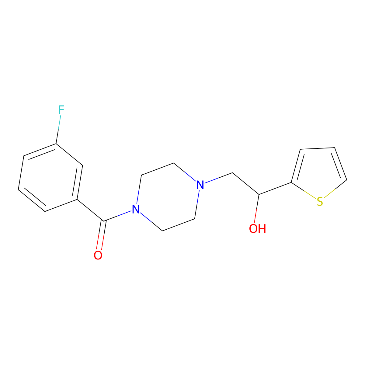 (3-Fluorophenyl)(4-(2-hydroxy-2-(thiophen-2-yl)ethyl)piperazin-1-yl)methanone molecular structure, CAS 1396880-39-9