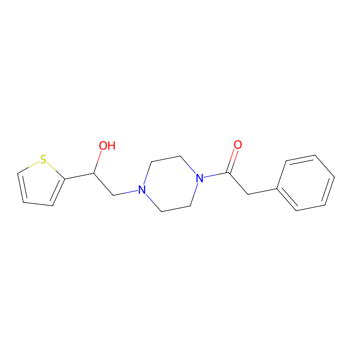 1-(4-(2-Hydroxy-2-(thiophen-2-yl)ethyl)piperazin-1-yl)-2-phenylethanone molecular structure, CAS 1396880-46-8