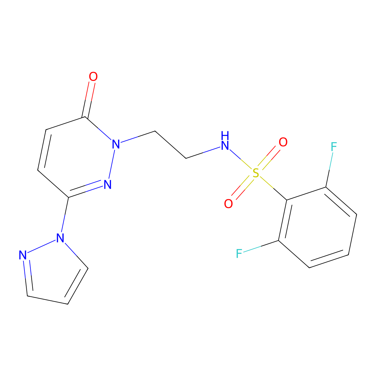 2,6-difluoro-N-(2-(6-oxo-3-(1H-pyrazol-1-yl)pyridazin-1(6H)-yl)ethyl)benzenesulfonamide molecular structure, CAS 1396880-49-1