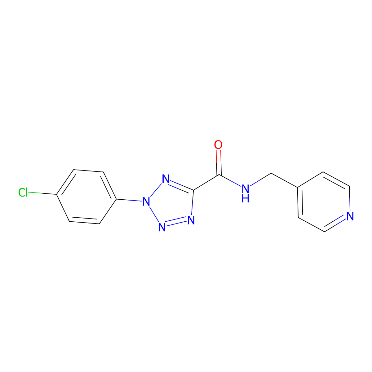 2-(4-chlorophenyl)-N-(pyridin-4-ylmethyl)-2H-tetrazole-5-carboxamide molecular structure, CAS 1396880-50-4