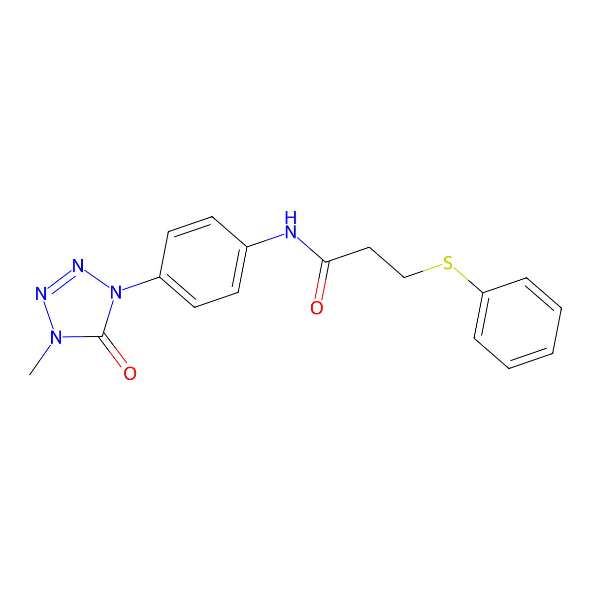 N-(4-(4-methyl-5-oxo-4,5-dihydro-1H-tetrazol-1-yl)phenyl)-3-(phenylthio)propanamide molecular structure, CAS 1396880-52-6