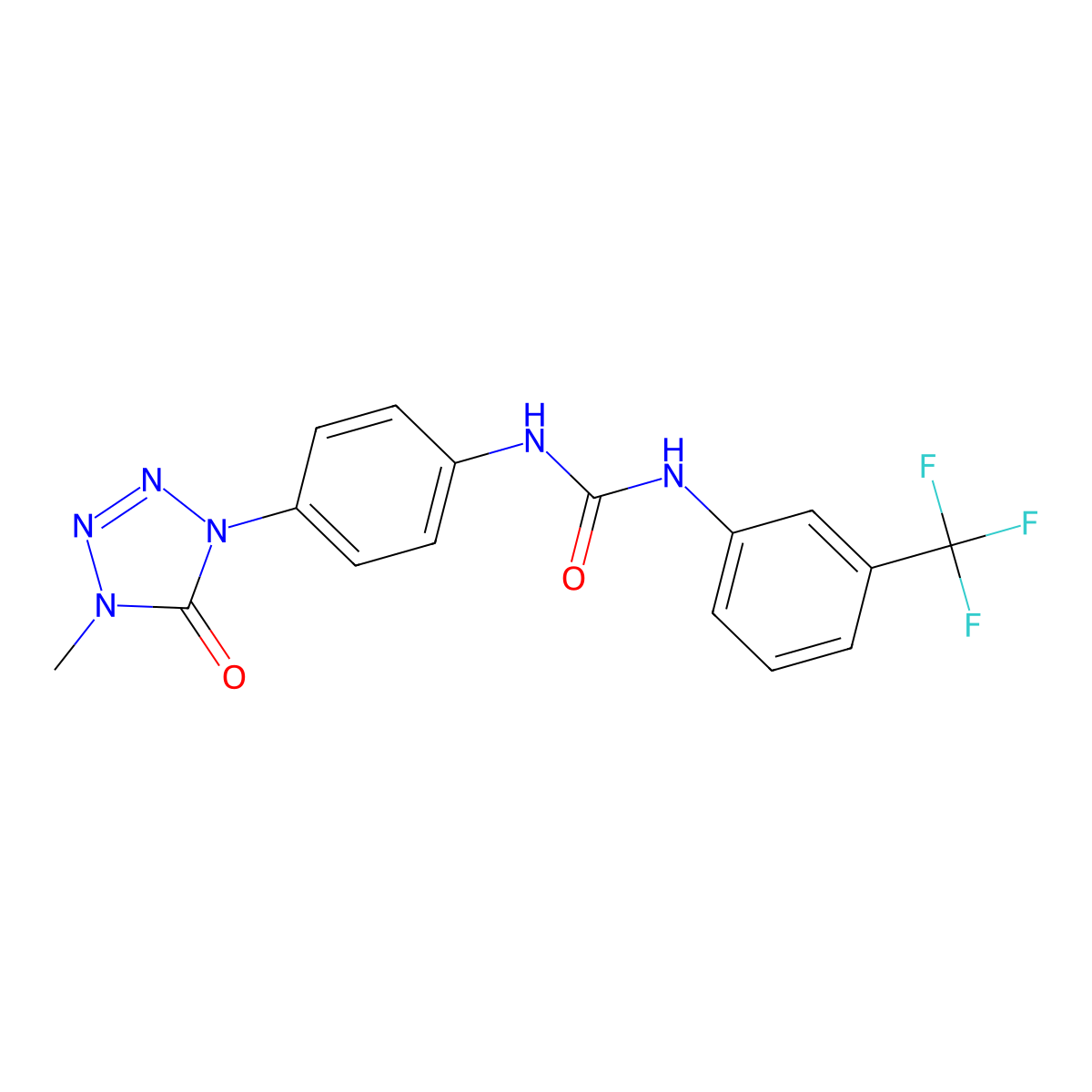 1-(4-(4-methyl-5-oxo-4,5-dihydro-1H-tetrazol-1-yl)phenyl)-3-(3-(trifluoromethyl)phenyl)urea molecular structure, CAS 1396880-67-3