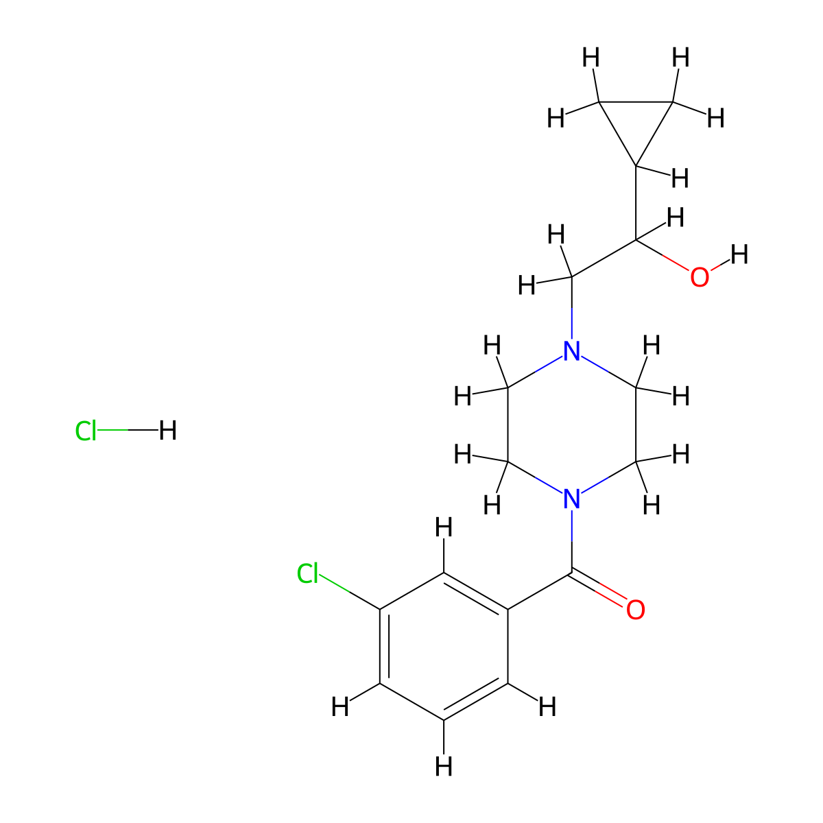 (3-Chlorophenyl)(4-(2-cyclopropyl-2-hydroxyethyl)piperazin-1-yl)methanone hydrochloride molecular structure, CAS 1396880-75-3