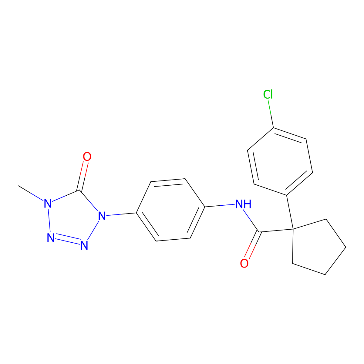 1-(4-chlorophenyl)-N-[4-(4-methyl-5-oxo-4,5-dihydro-1H-1,2,3,4-tetrazol-1-yl)phenyl]cyclopentane-1-carboxamide molecular structure, CAS 1396880-78-6