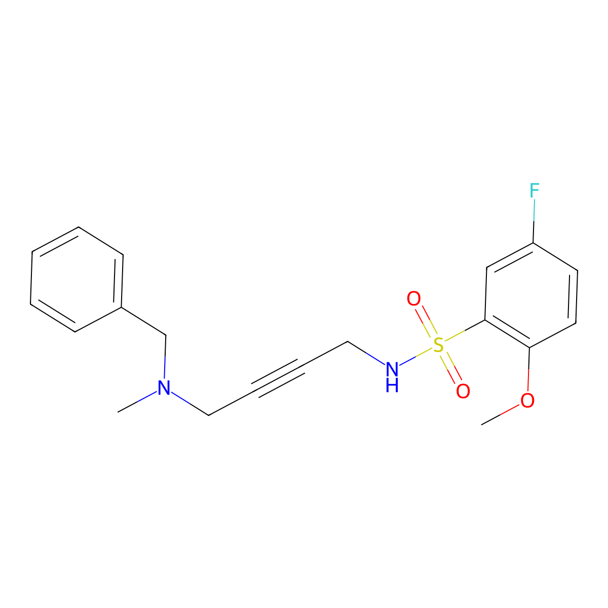 N-(4-(benzyl(methyl)amino)but-2-yn-1-yl)-5-fluoro-2-methoxybenzenesulfonamide molecular structure, CAS 1396880-81-1