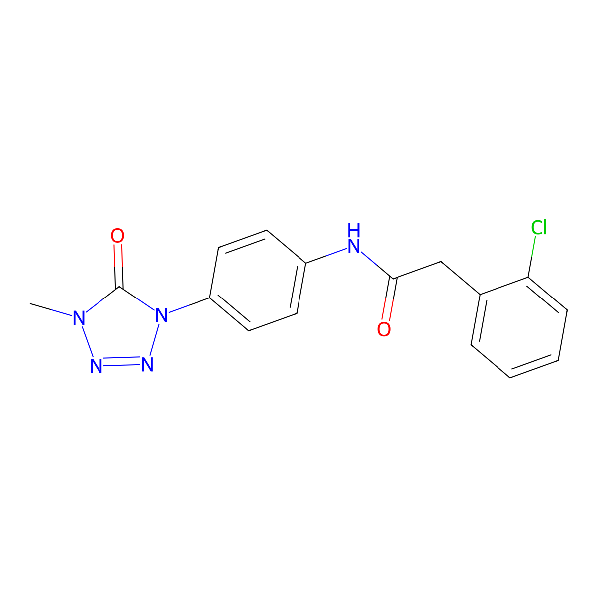 2-(2-chlorophenyl)-N-(4-(4-methyl-5-oxo-4,5-dihydro-1H-tetrazol-1-yl)phenyl)acetamide molecular structure, CAS 1396880-84-4