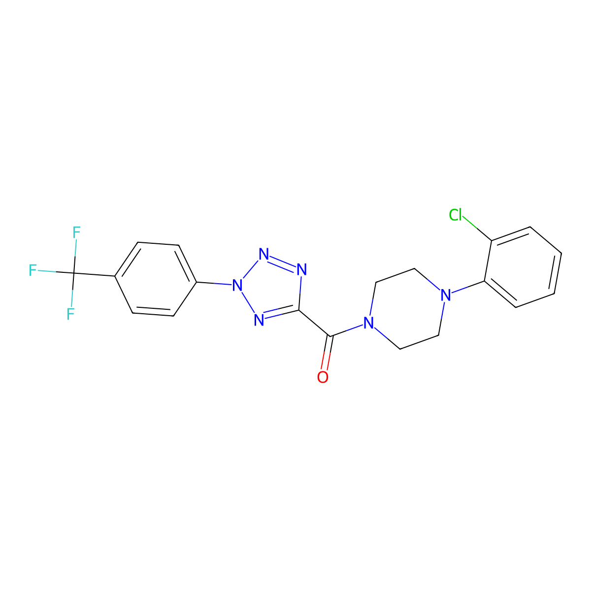 (4-(2-chlorophenyl)piperazin-1-yl)(2-(4-(trifluoromethyl)phenyl)-2H-tetrazol-5-yl)methanone molecular structure, CAS 1396880-86-6